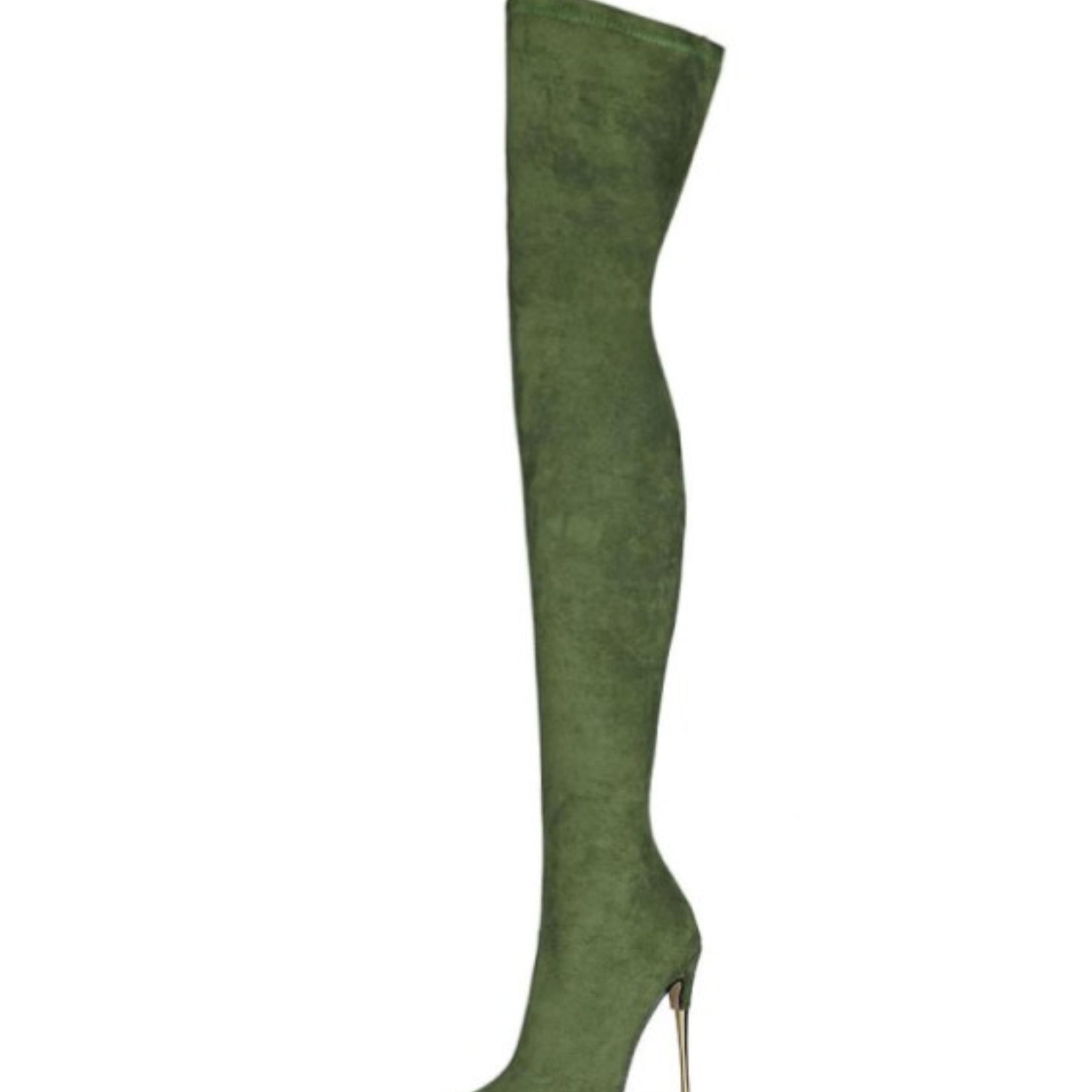 Forest Green Lycra Thigh High Heel Boots for Women