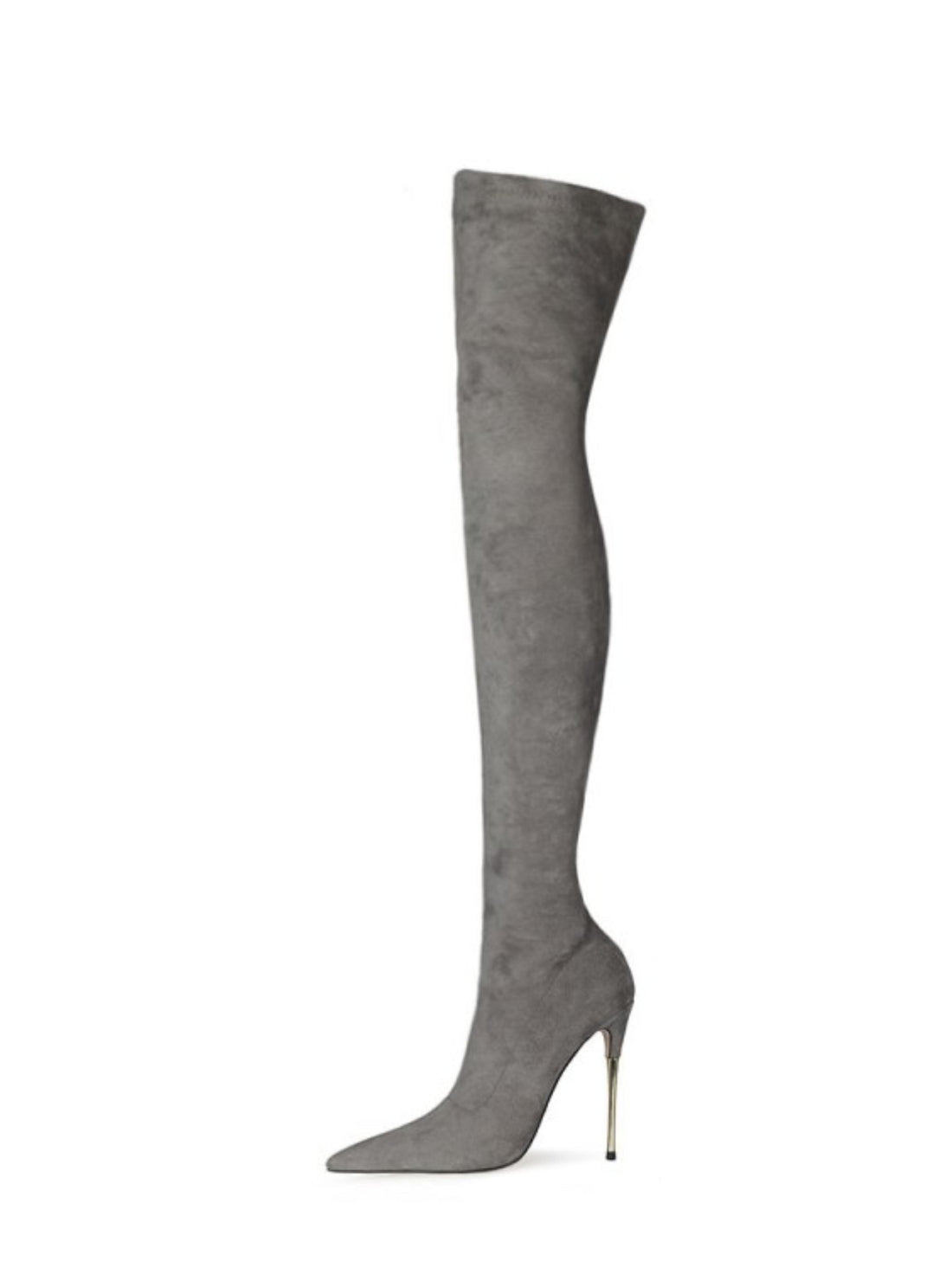Gray Lycra Thigh-High Heeled Boots for Women