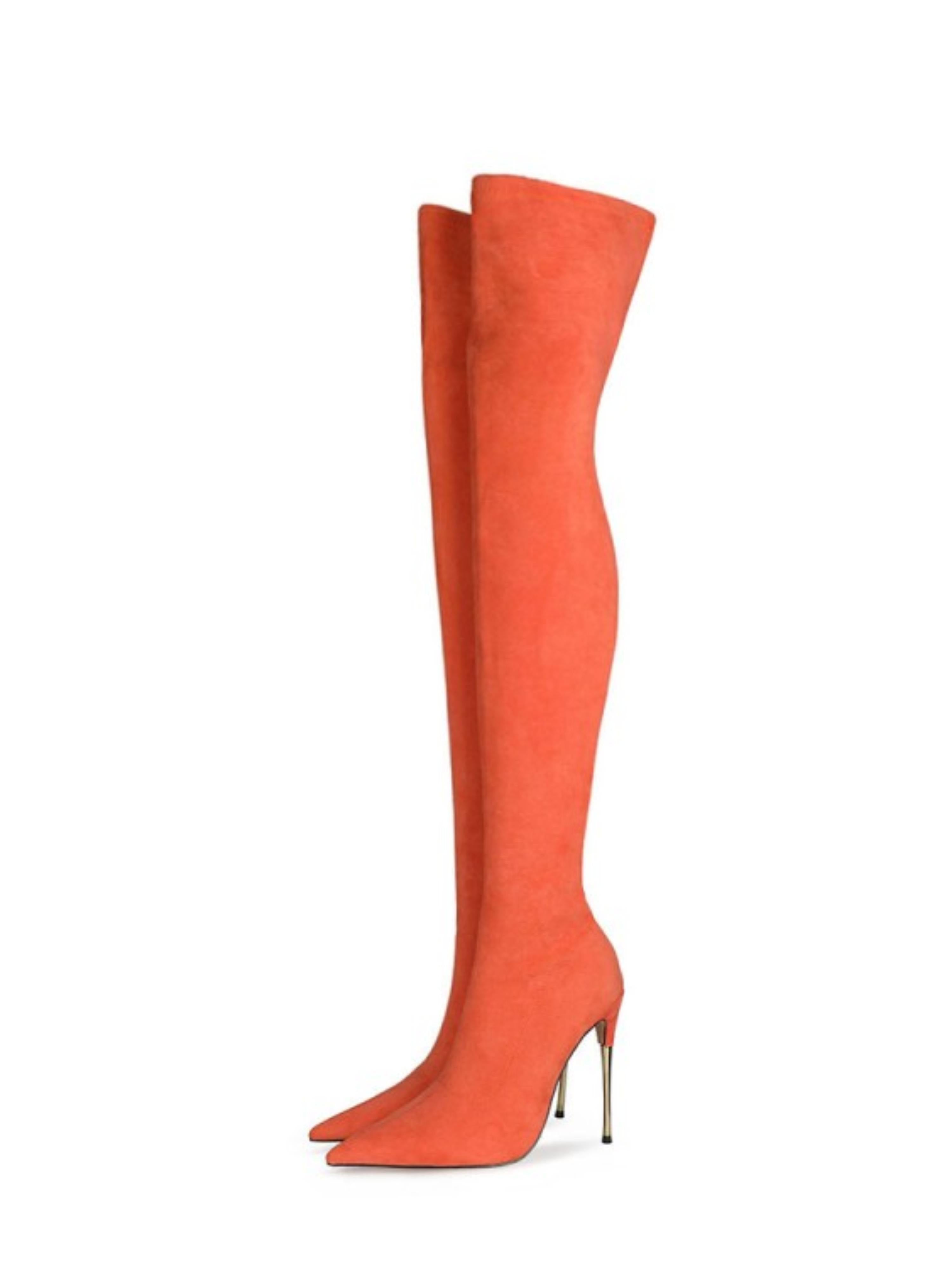 Vibrant Orange High Heel Over-The-Knee Boots for Women