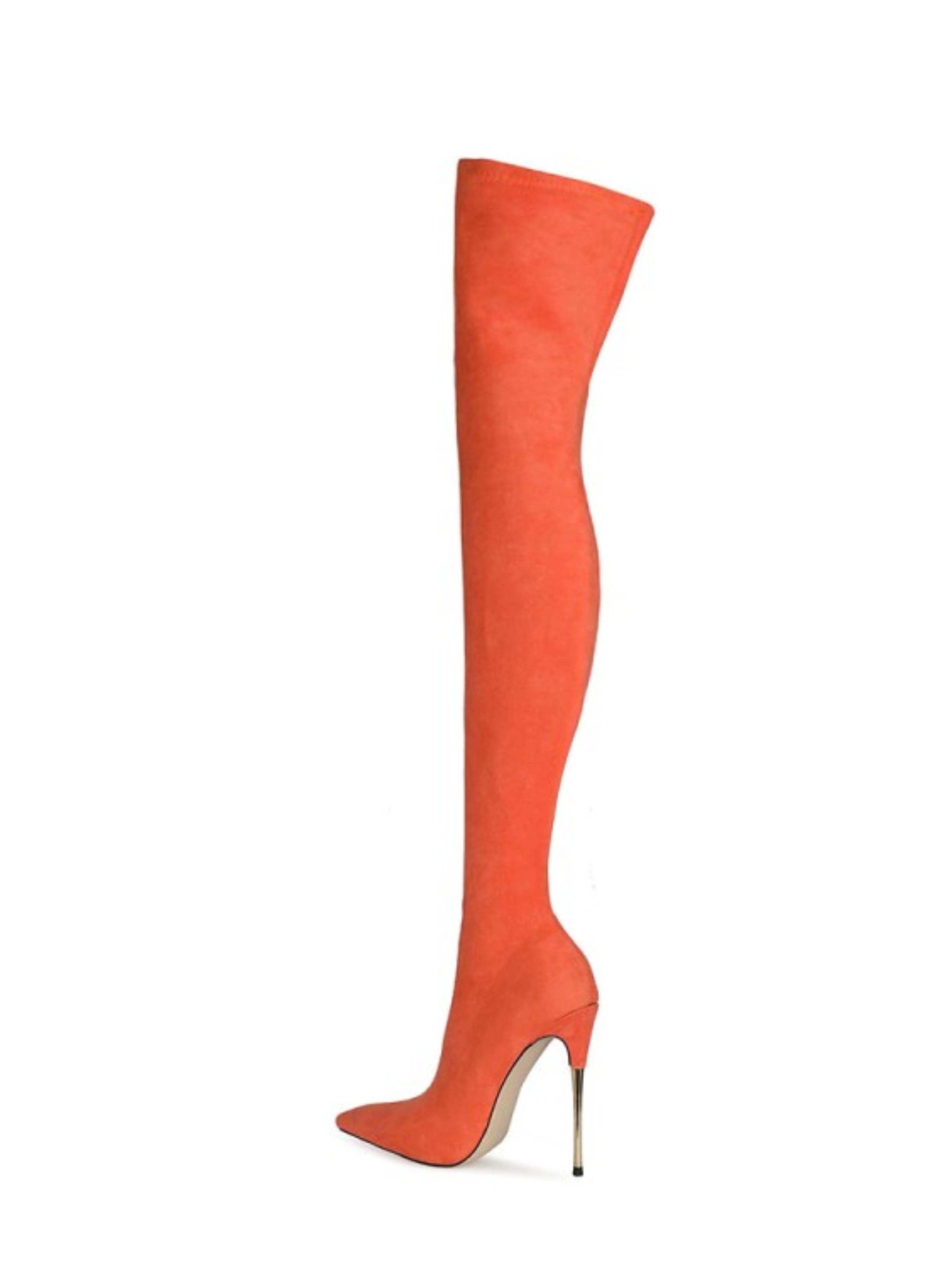 Vibrant Orange High Heel Over-The-Knee Boots for Women