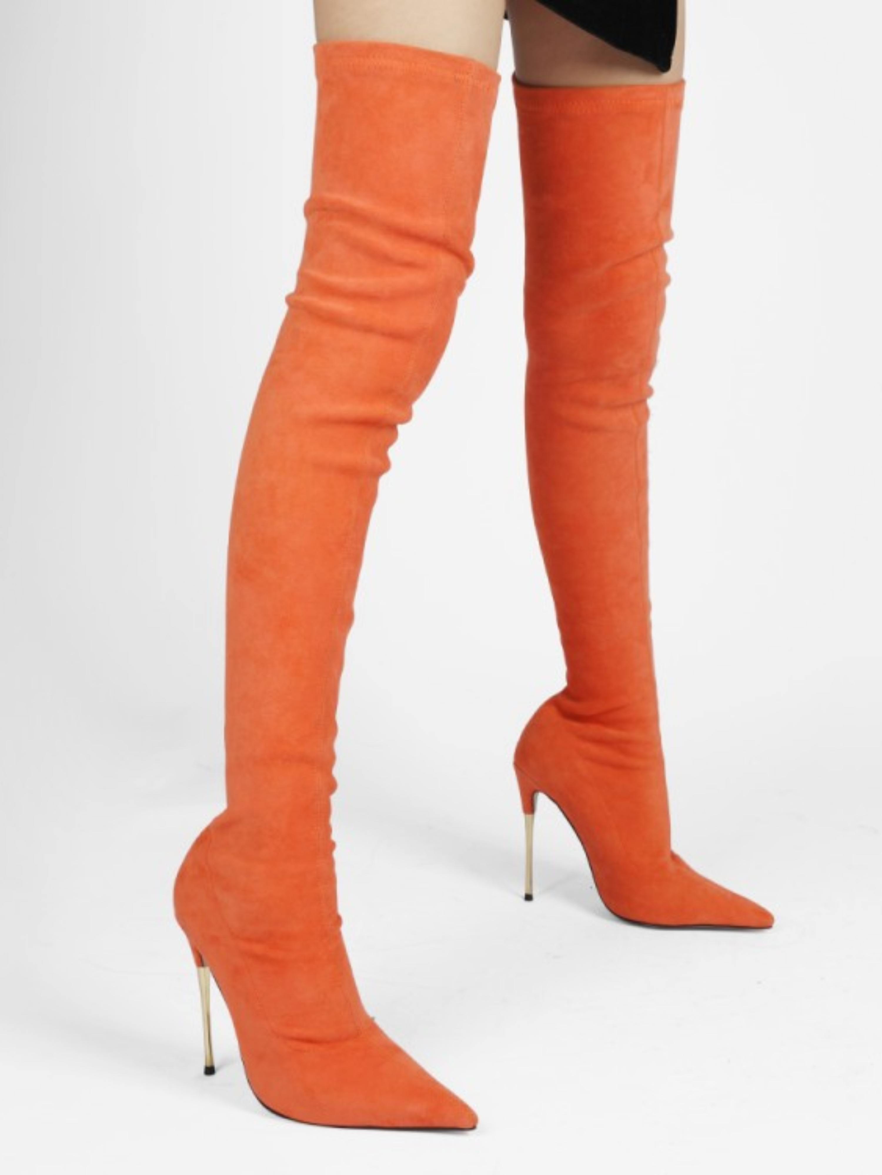 Vibrant Orange High Heel Over-The-Knee Boots for Women