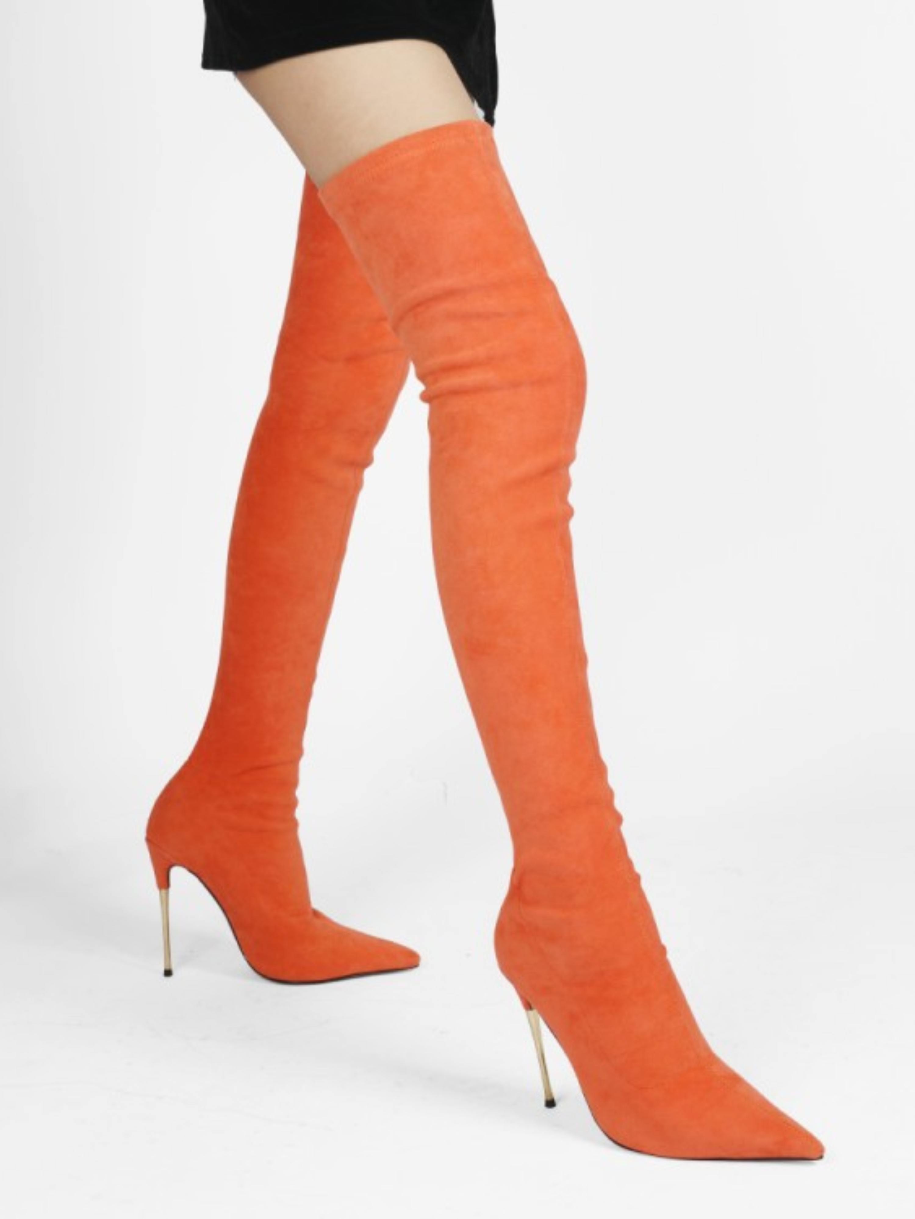 Vibrant Orange High Heel Over-The-Knee Boots for Women