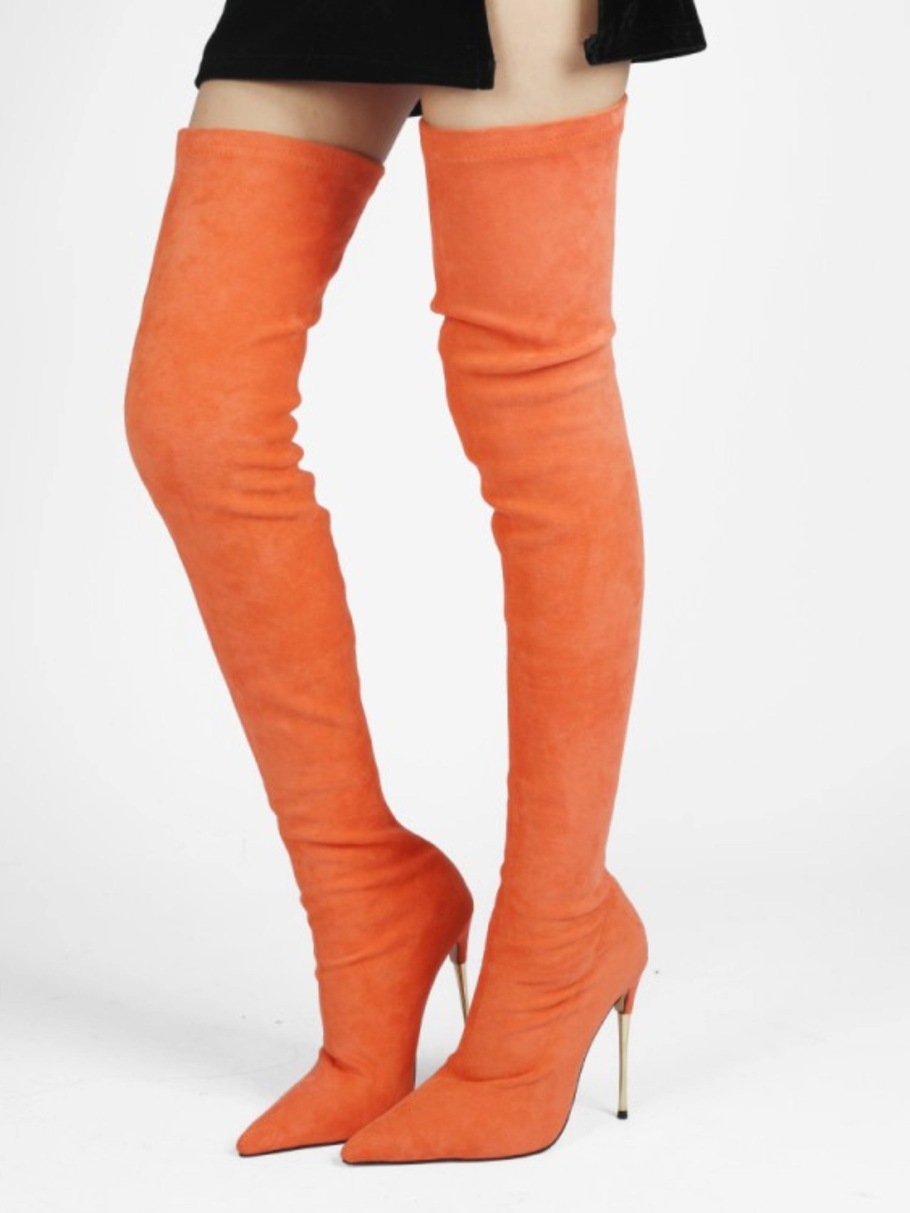 Vibrant Orange High Heel Over-The-Knee Boots for Women