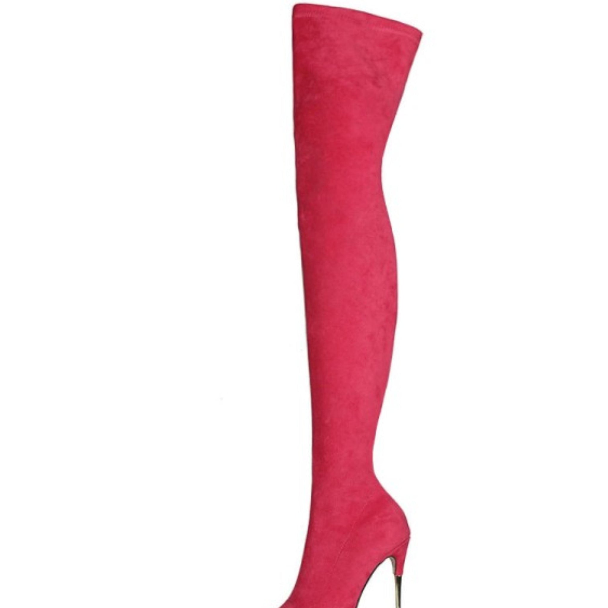 Pink Lycra Thigh-High Heeled Boots for Women
