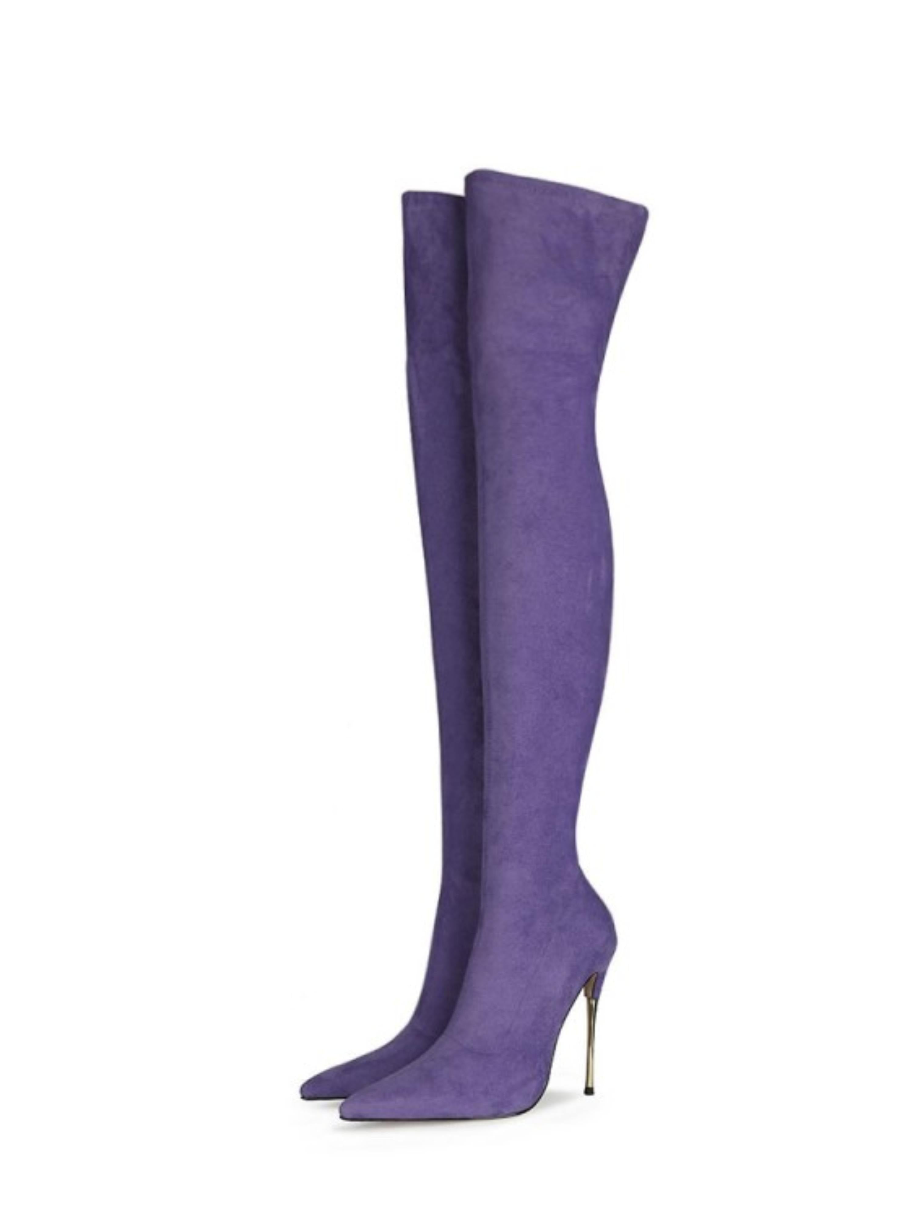 Trendy Amethyst Purple Thigh-High Heeled Boots for Women