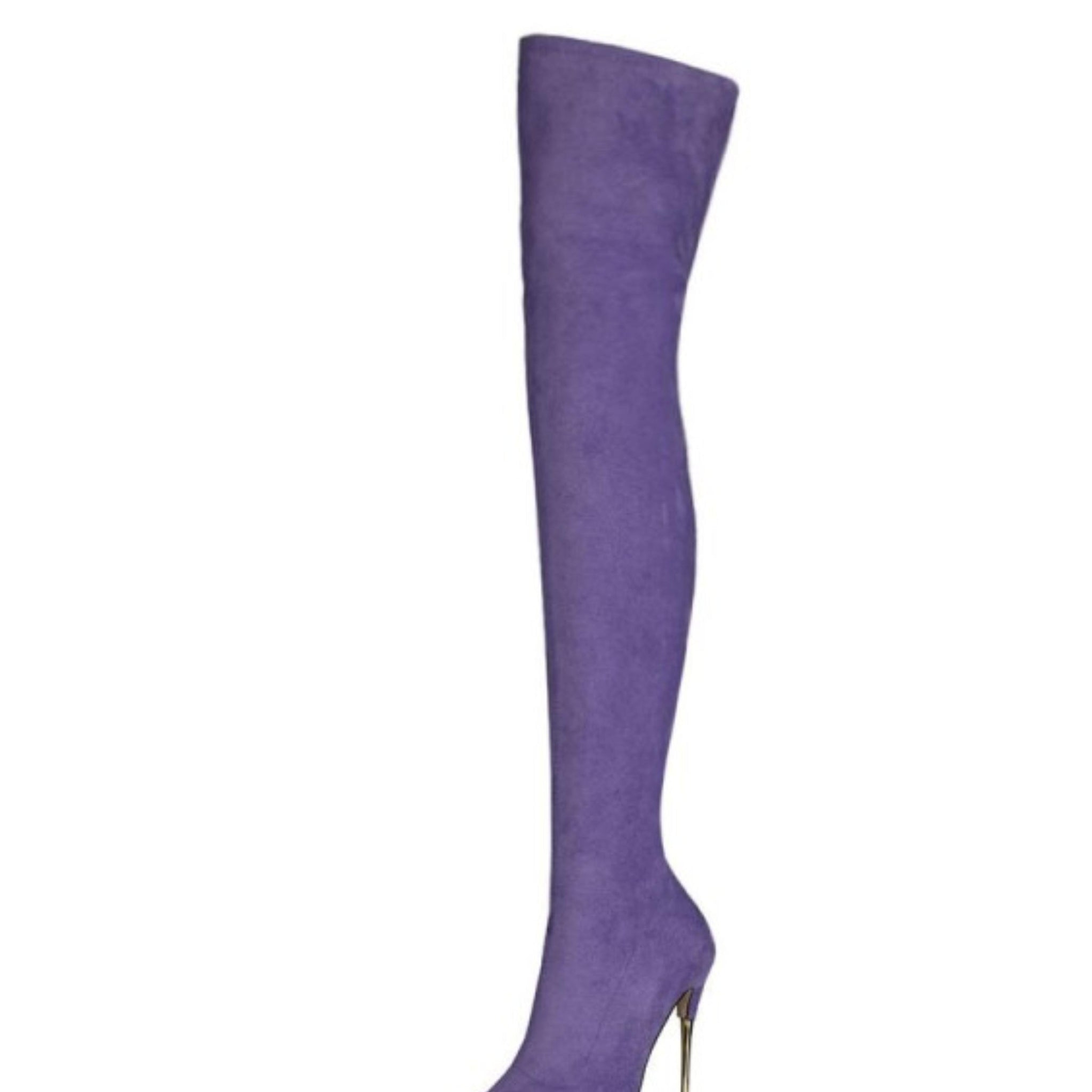 Trendy Amethyst Purple Thigh-High Heeled Boots for Women