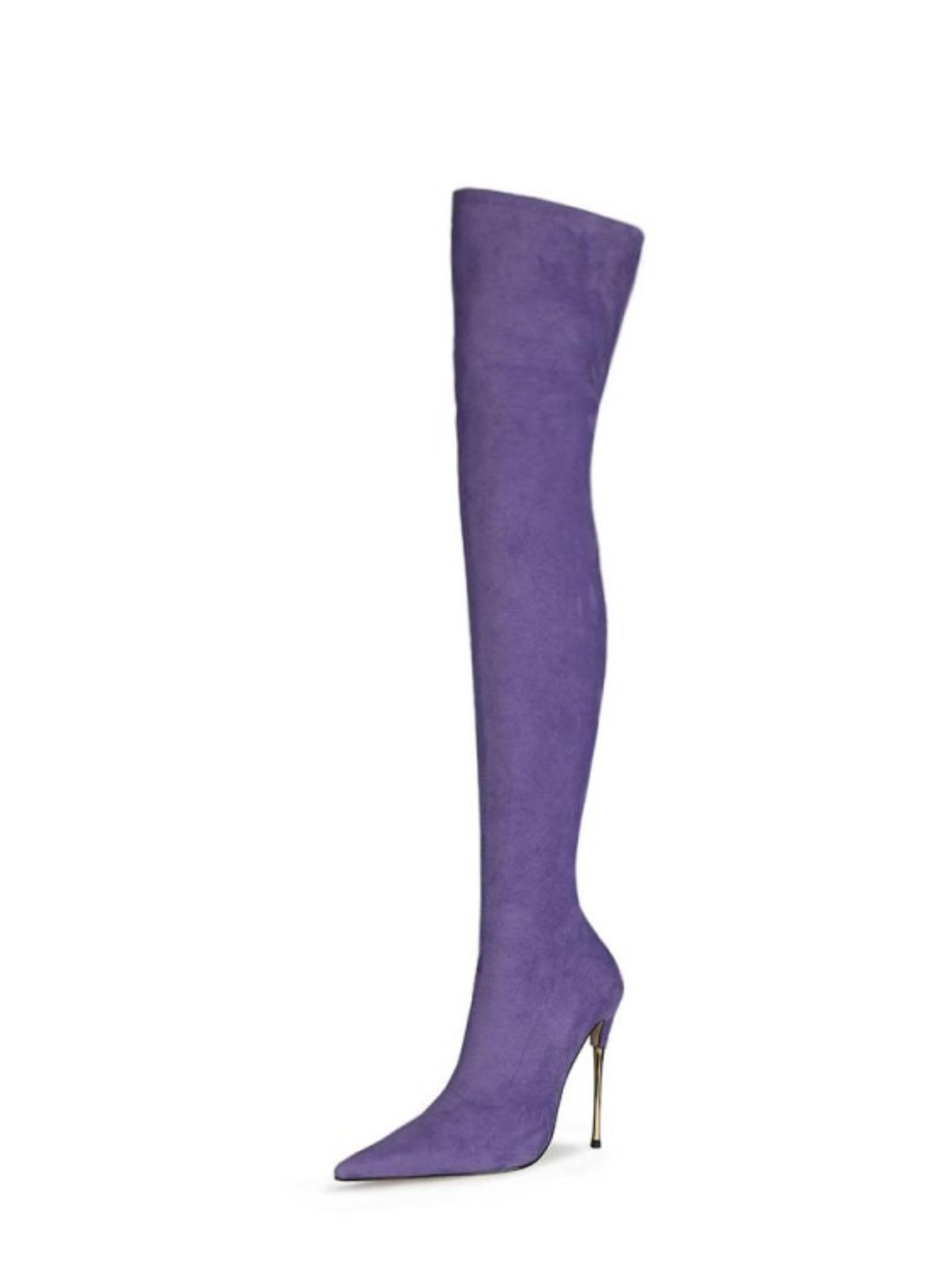 Trendy Amethyst Purple Thigh-High Heeled Boots for Women