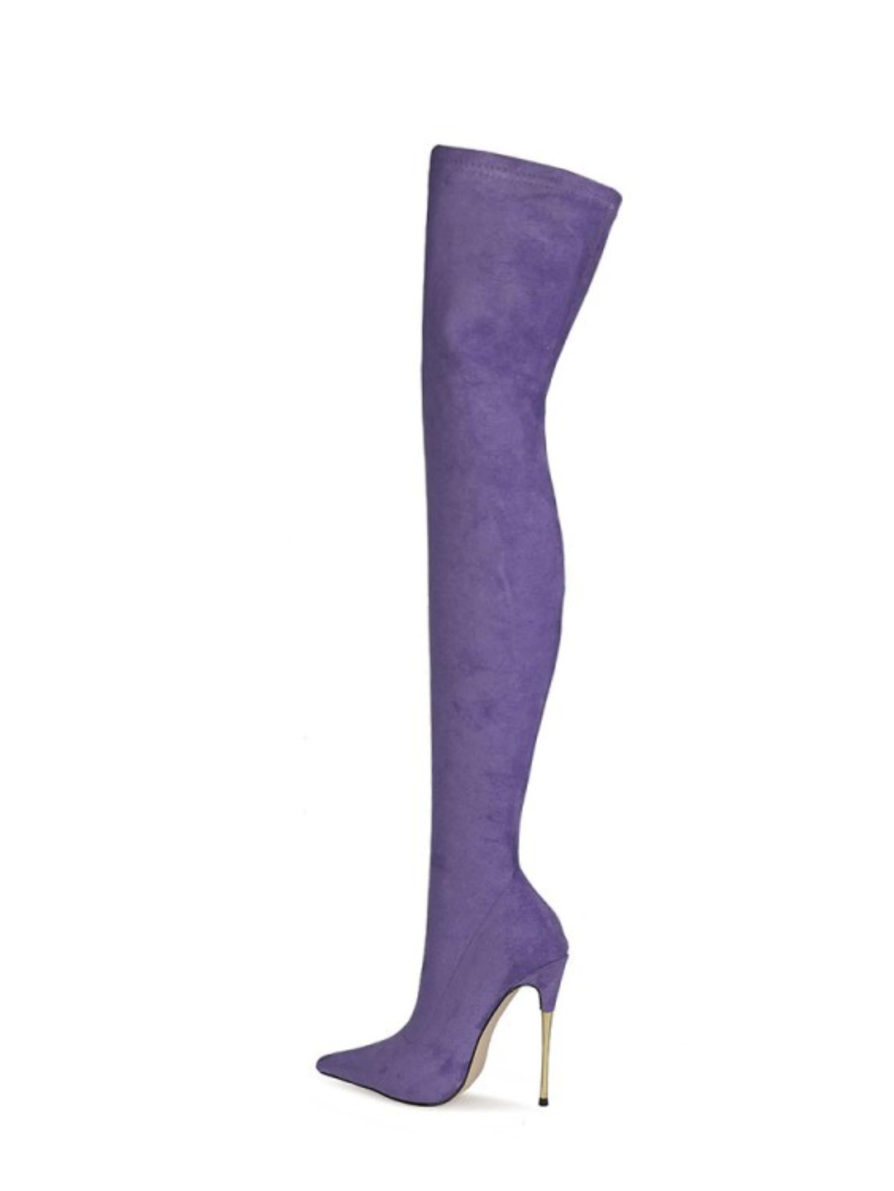 Trendy Amethyst Purple Thigh-High Heeled Boots for Women