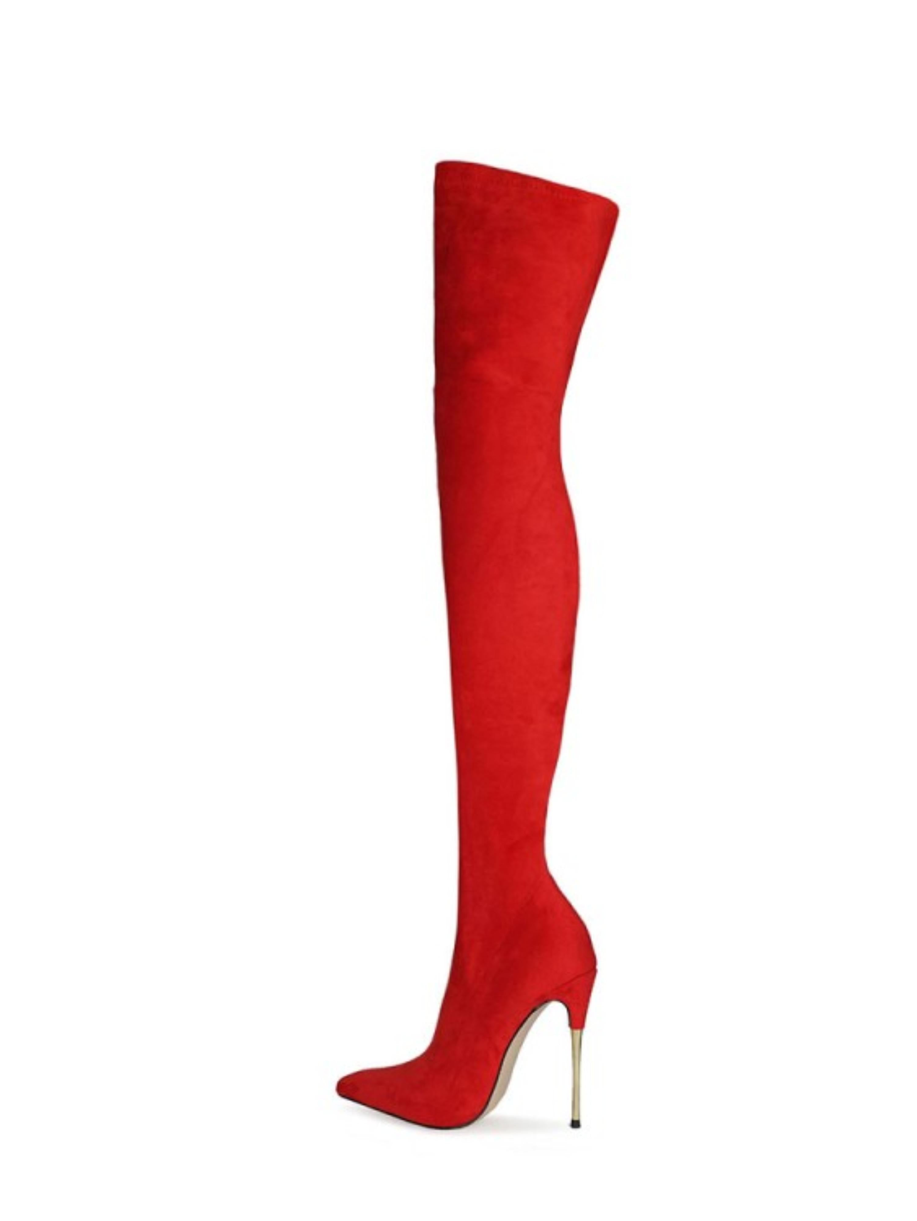 Red Stiletto Heels Lycra Thigh-High Boots for Women
