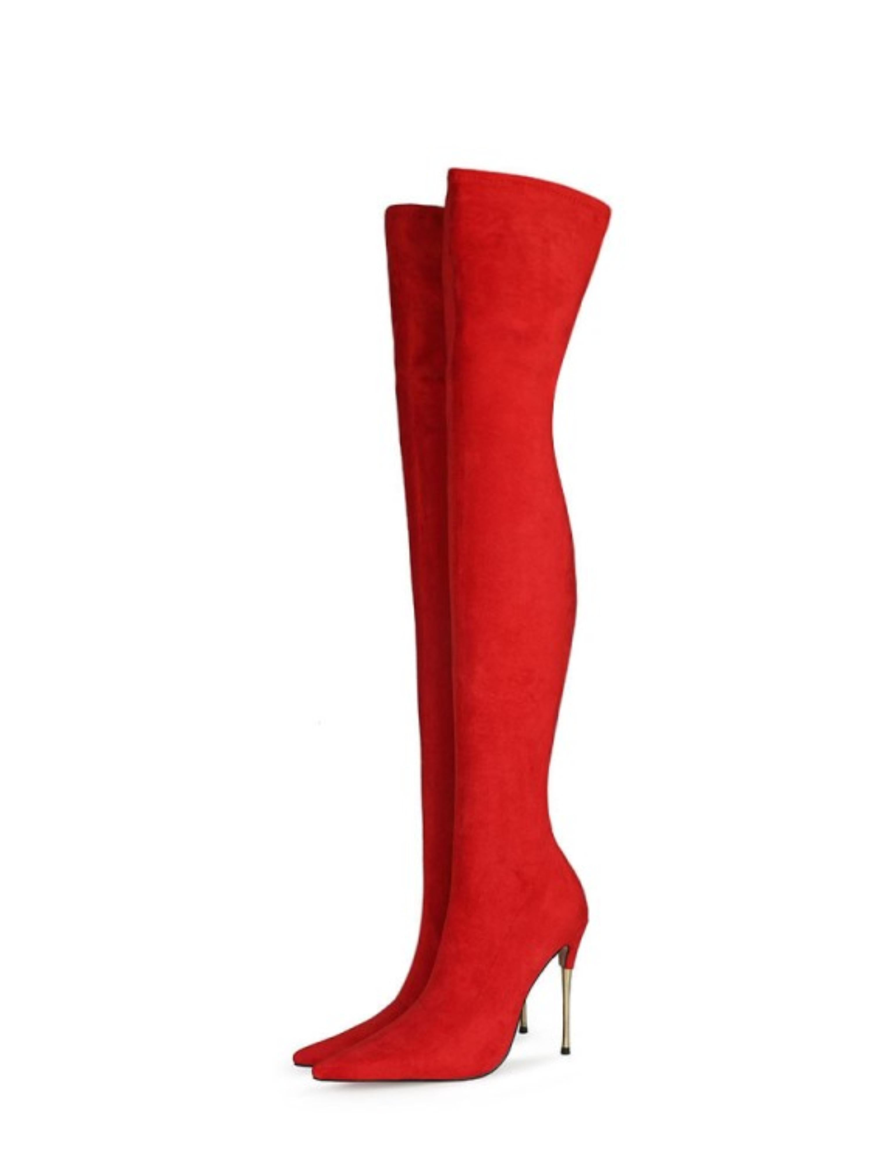 Red Stiletto Heels Lycra Thigh-High Boots for Women