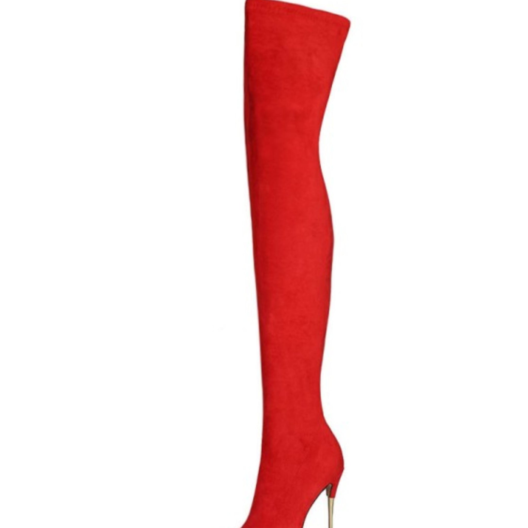 Red Stiletto Heels Lycra Thigh-High Boots for Women