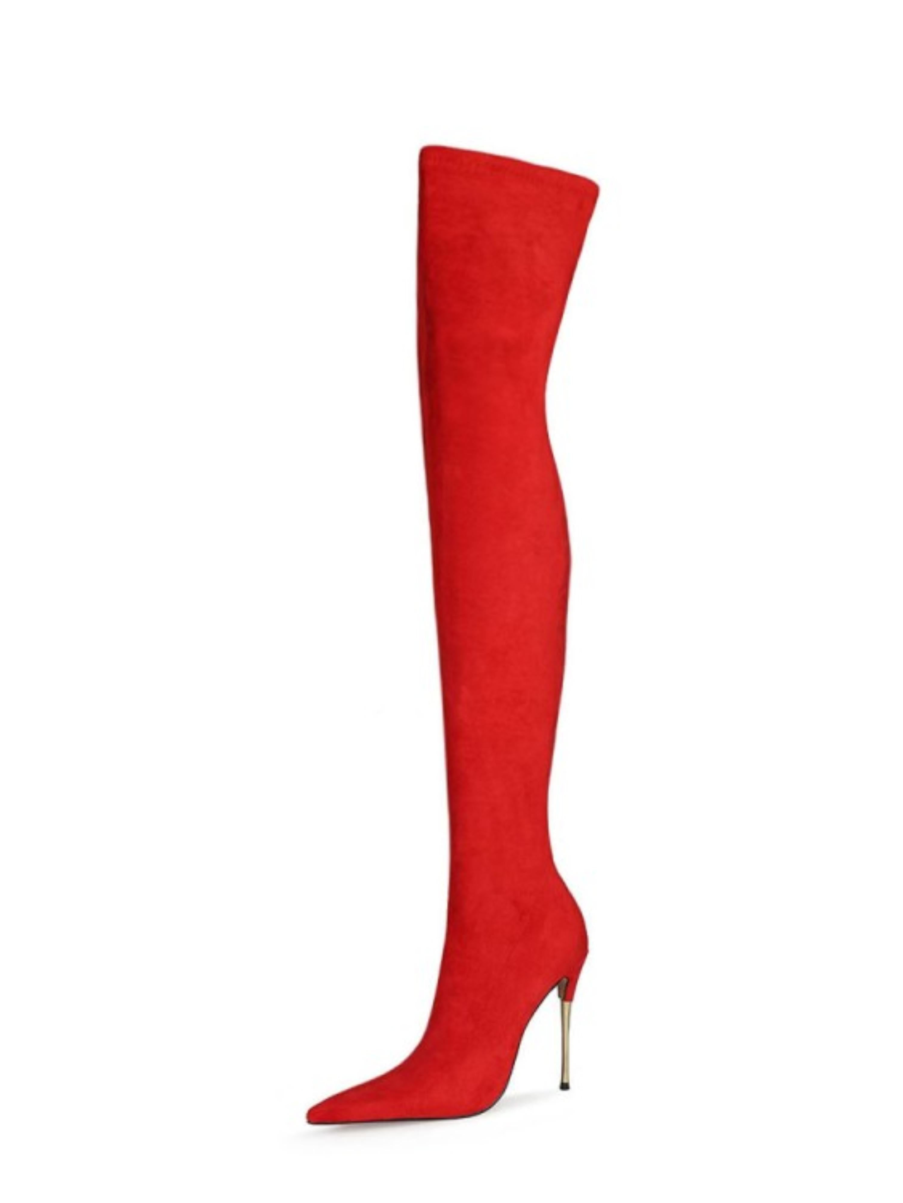 Red Stiletto Heels Lycra Thigh-High Boots for Women