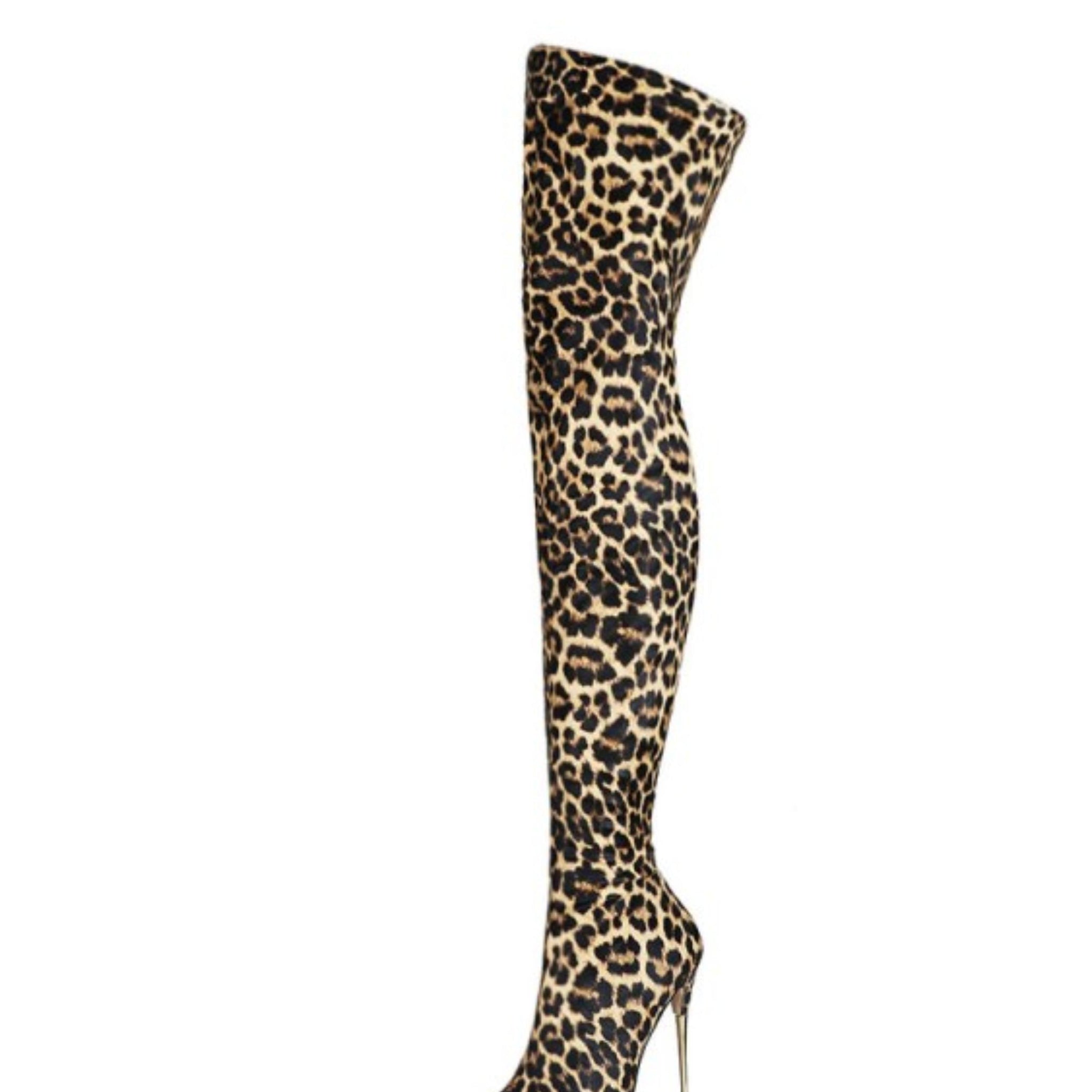 Stiletto High Heels Thigh-High Leopard Boots for Women