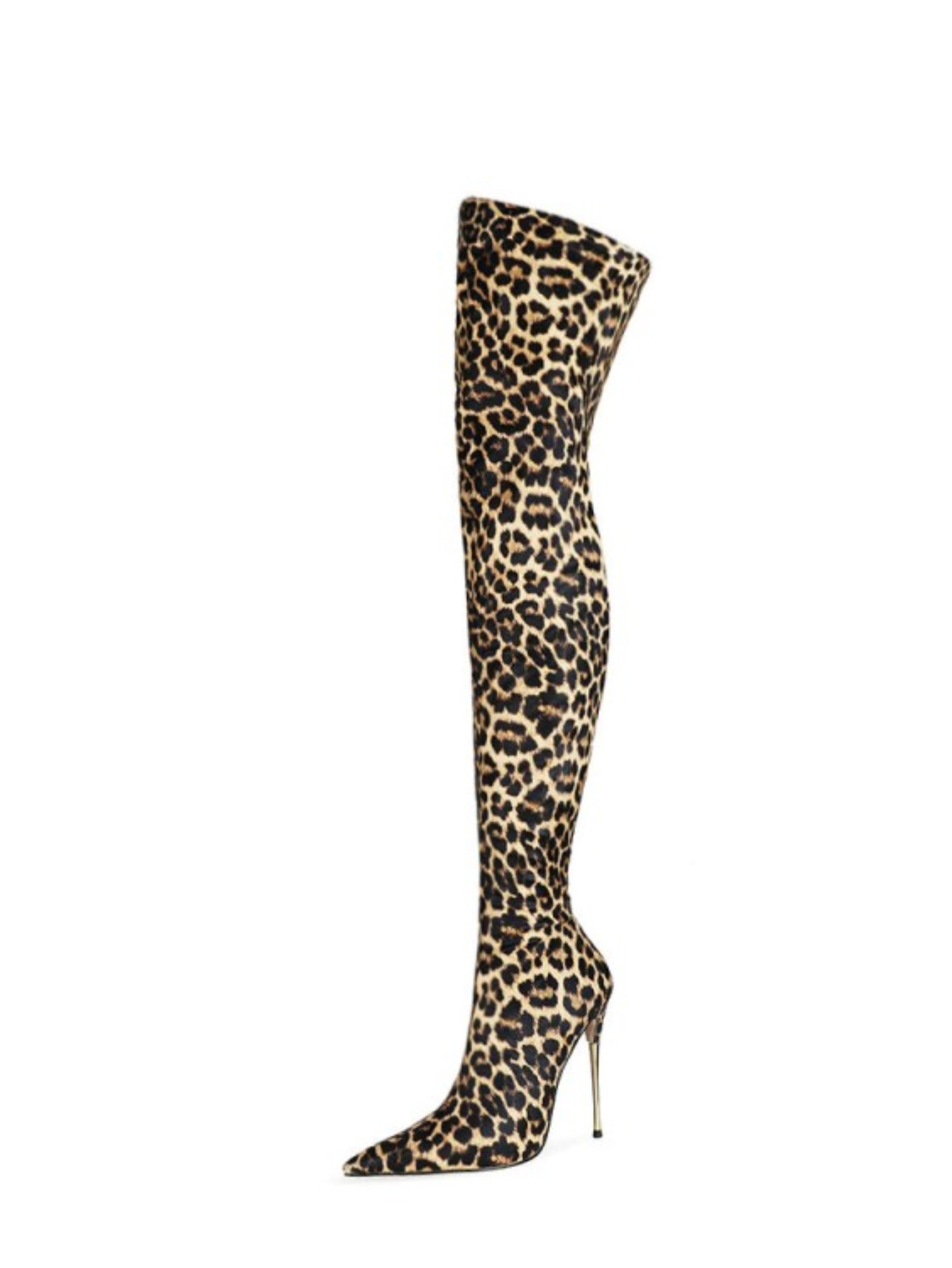 Stiletto High Heels Thigh-High Leopard Boots for Women
