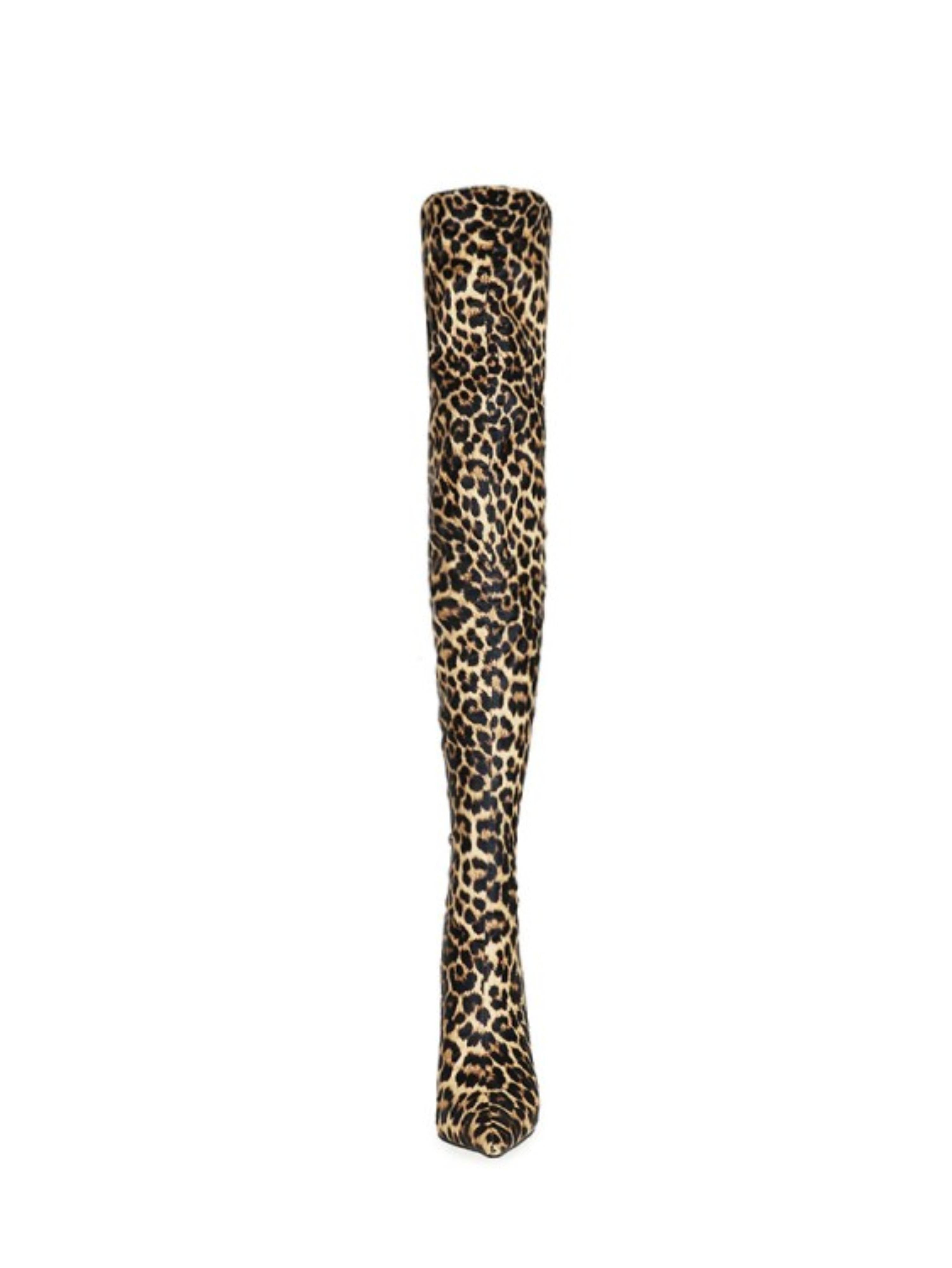 Stiletto High Heels Thigh-High Leopard Boots for Women