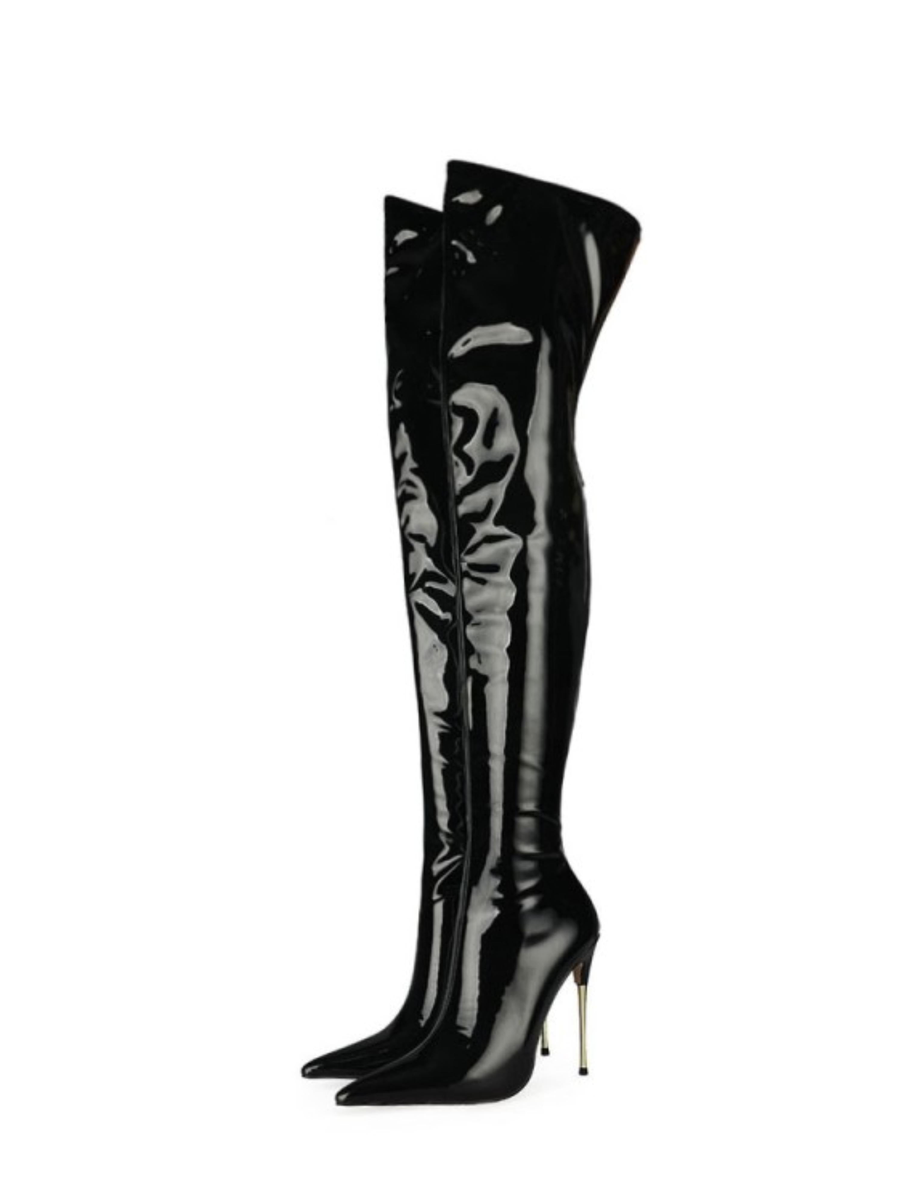 Black Patent Leather High Heel Over-The-Knee Boots