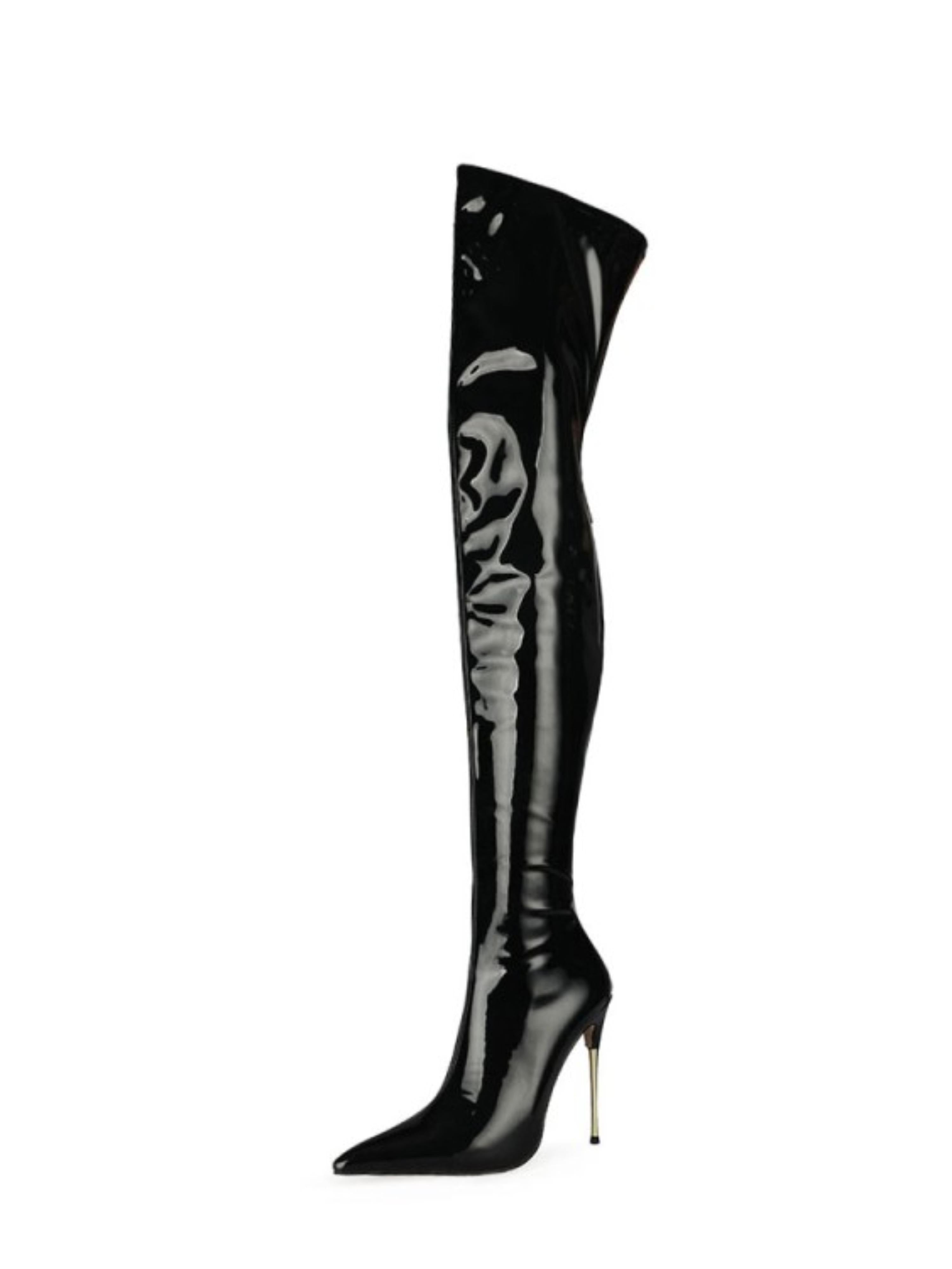 Black Patent Leather High Heel Over-The-Knee Boots