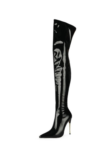 Black Patent Leather High Heel Over-The-Knee Boots