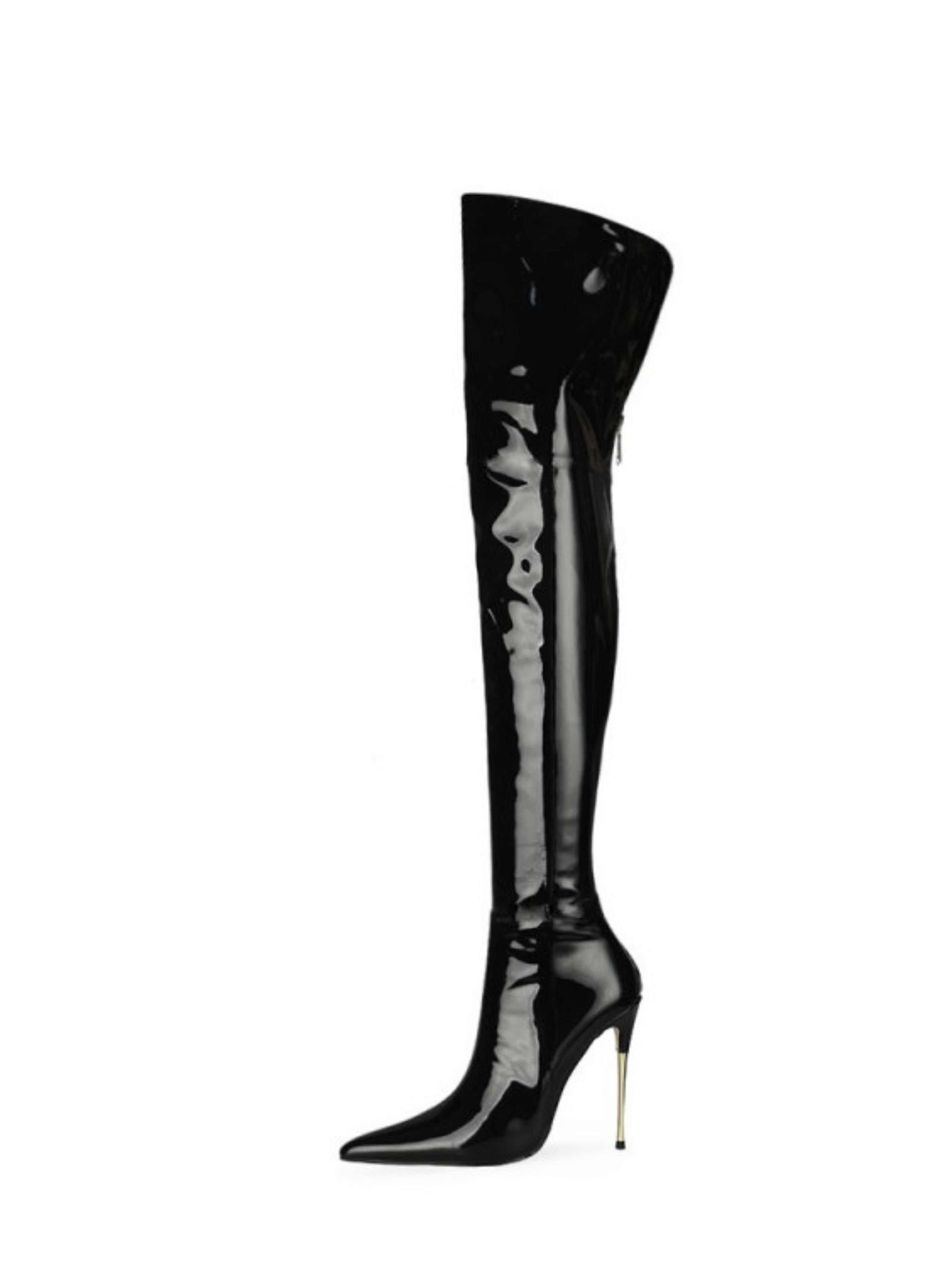 Black Patent Leather High Heel Over-The-Knee Boots