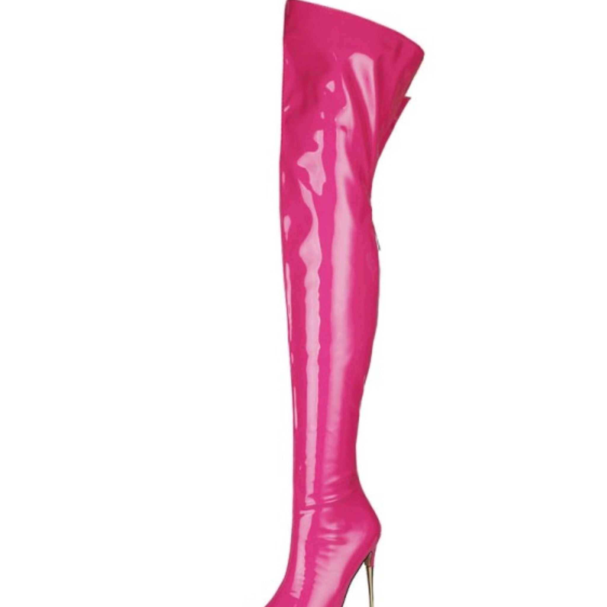 Pink Patent Leather Knee-High Heeled Boots