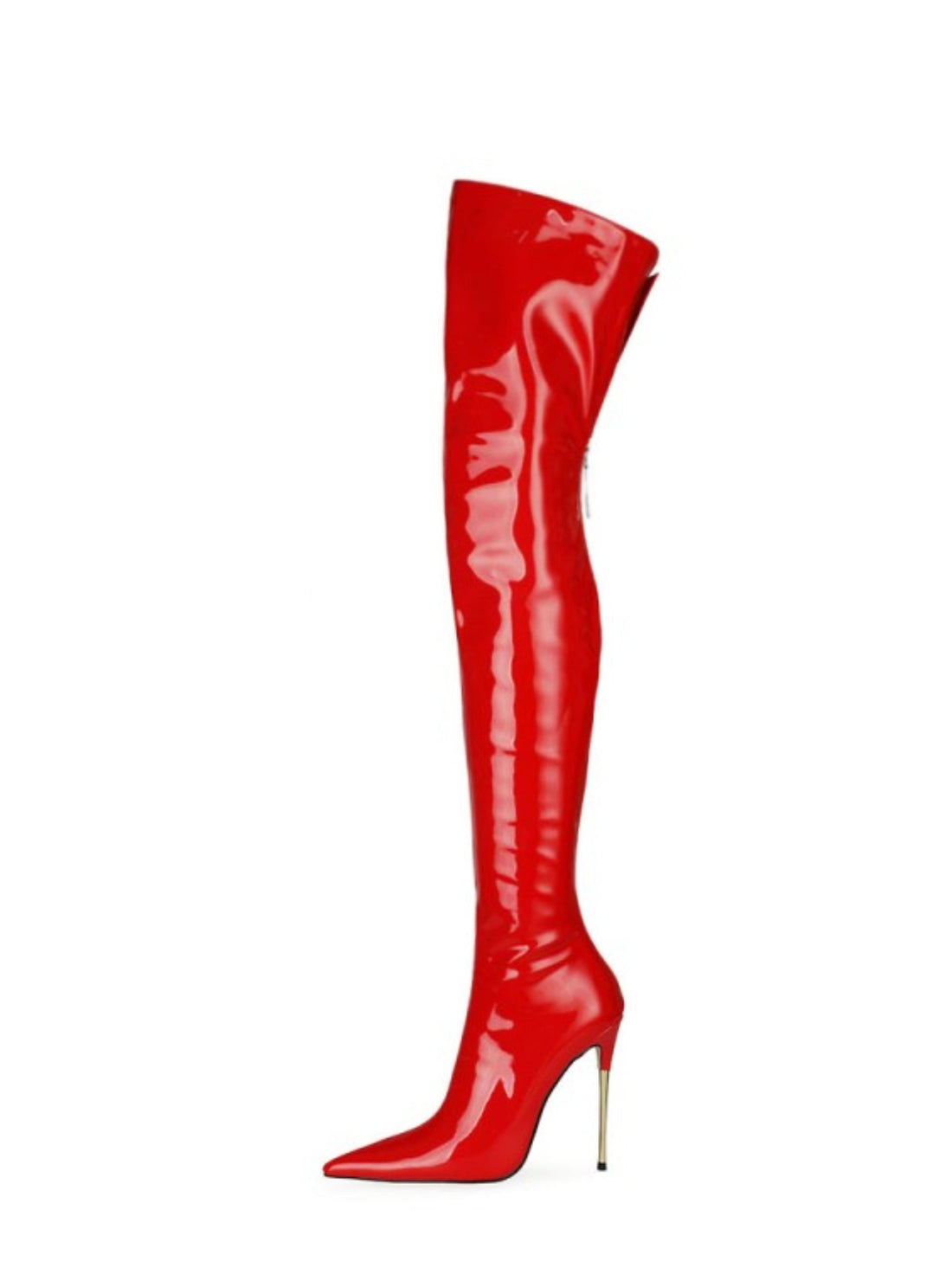 Scarlet Red Patent Leather Over-The-Knee Boots for Women