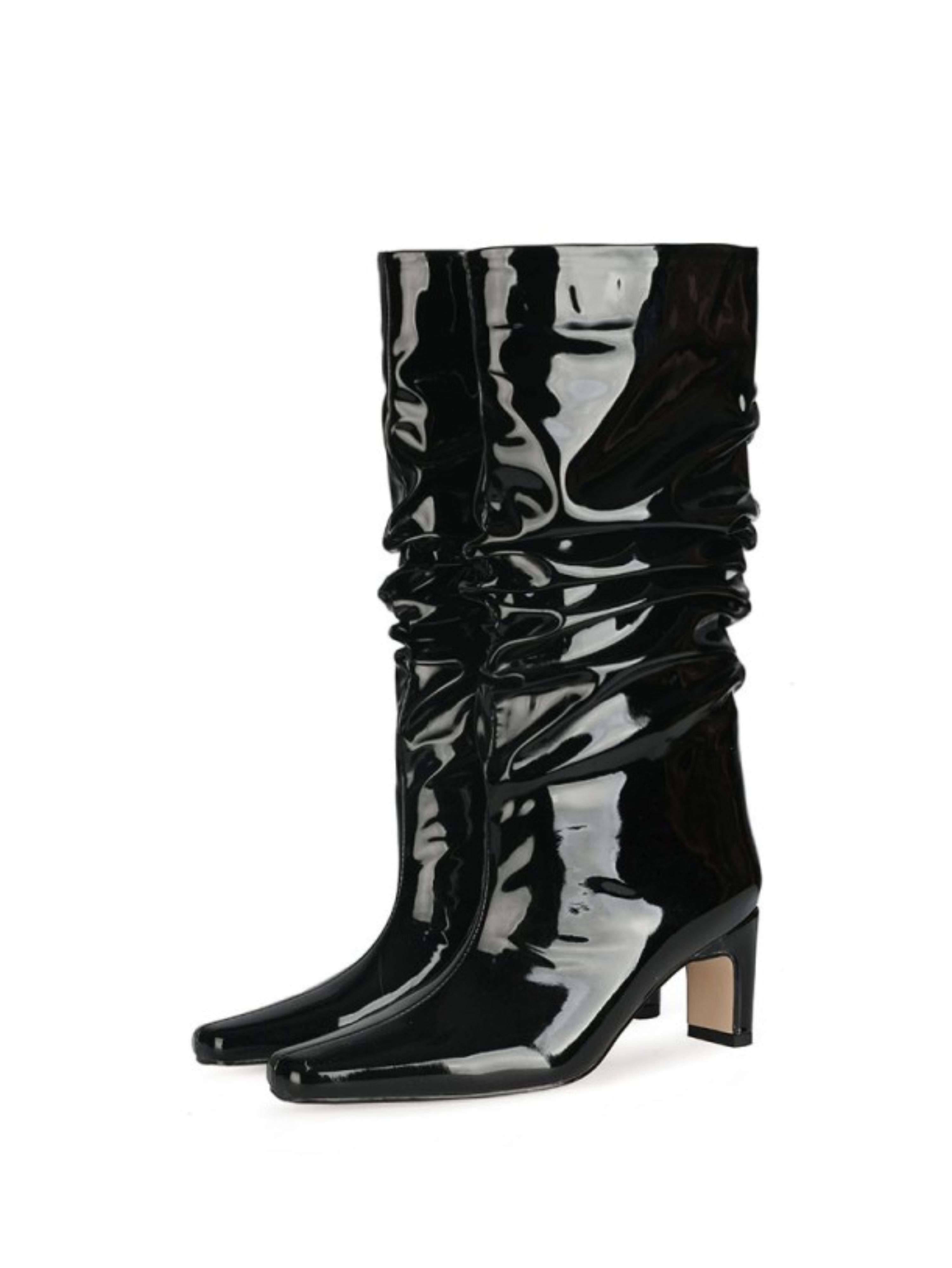 Black Slouchy Chunky Heel Platform Tall Boots