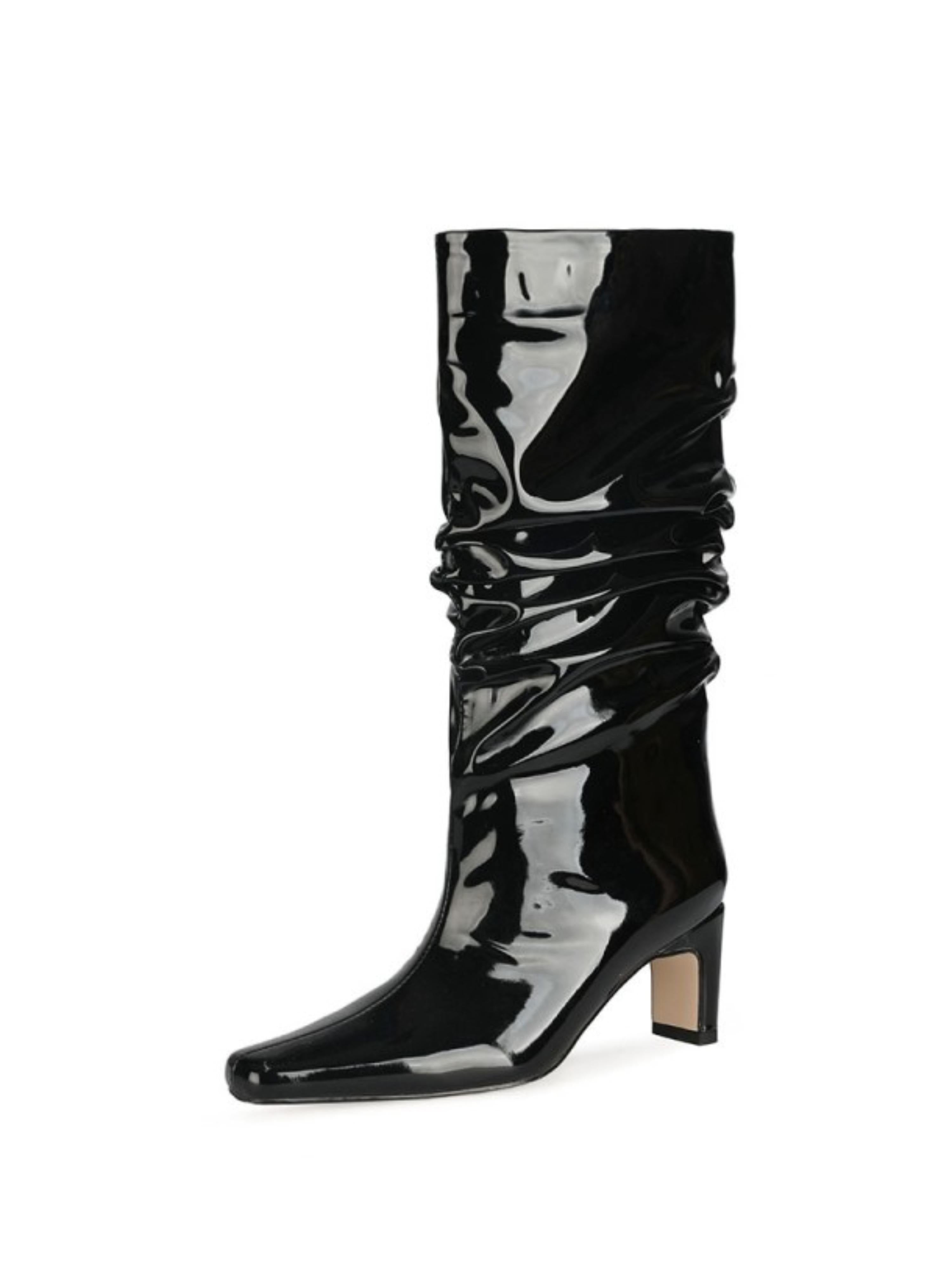 Black Slouchy Chunky Heel Platform Tall Boots