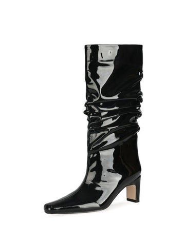 Black Slouchy Chunky Heel Platform Tall Boots