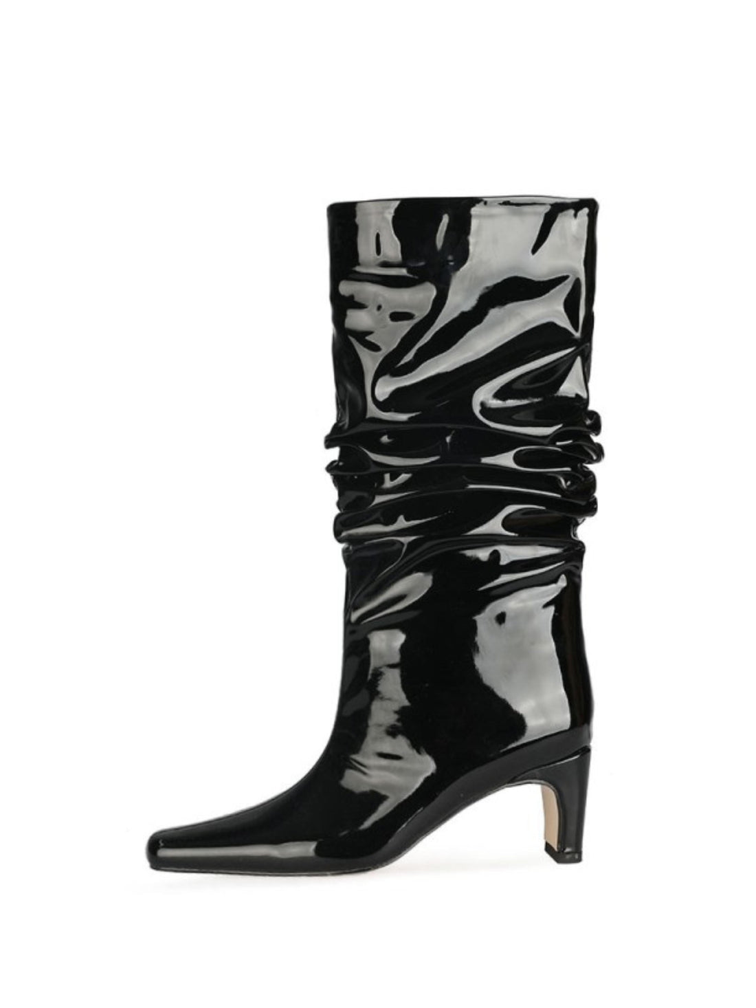 Black Slouchy Chunky Heel Platform Tall Boots