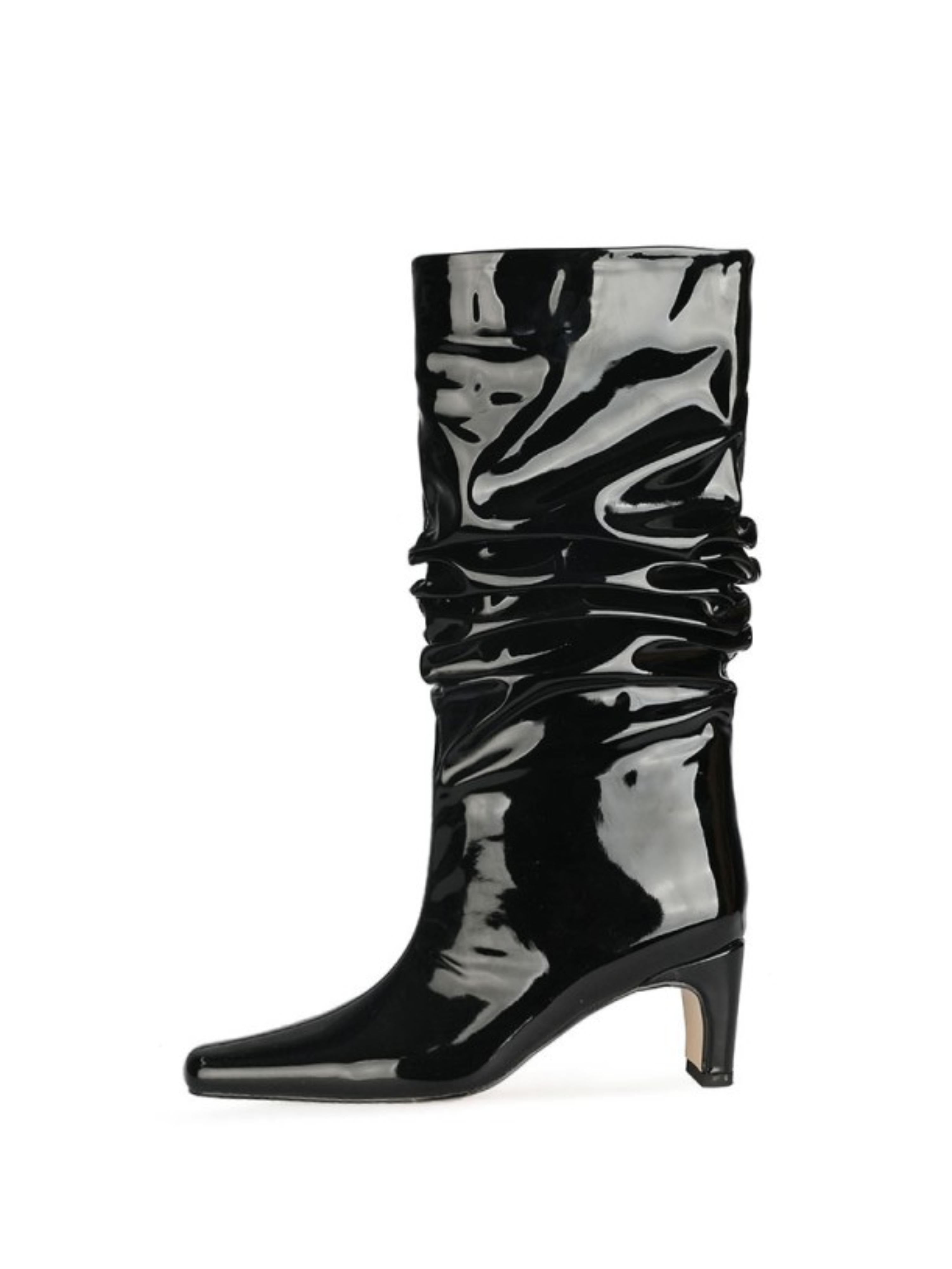 Black Slouchy Chunky Heel Platform Tall Boots