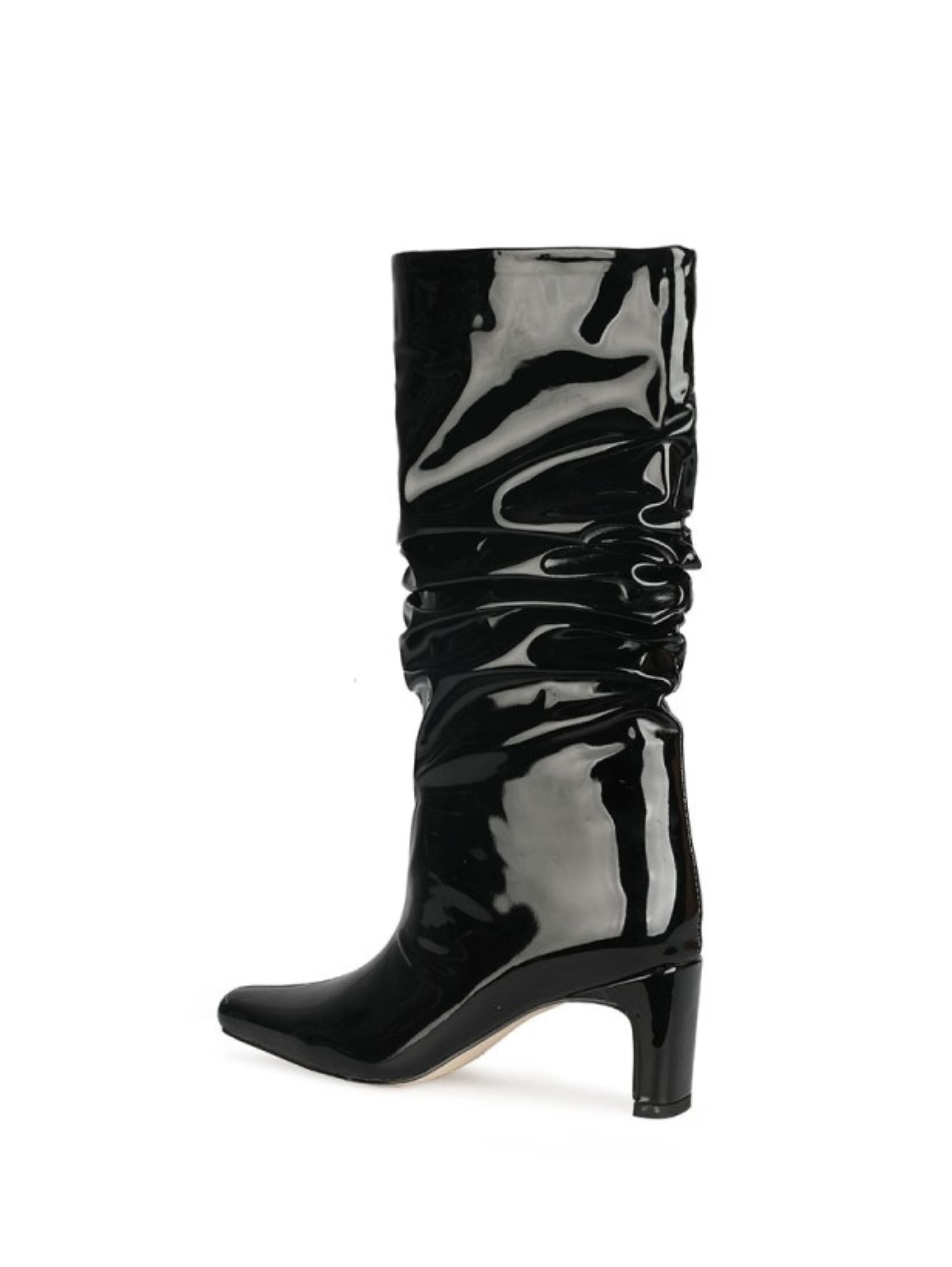 Black Slouchy Chunky Heel Platform Tall Boots