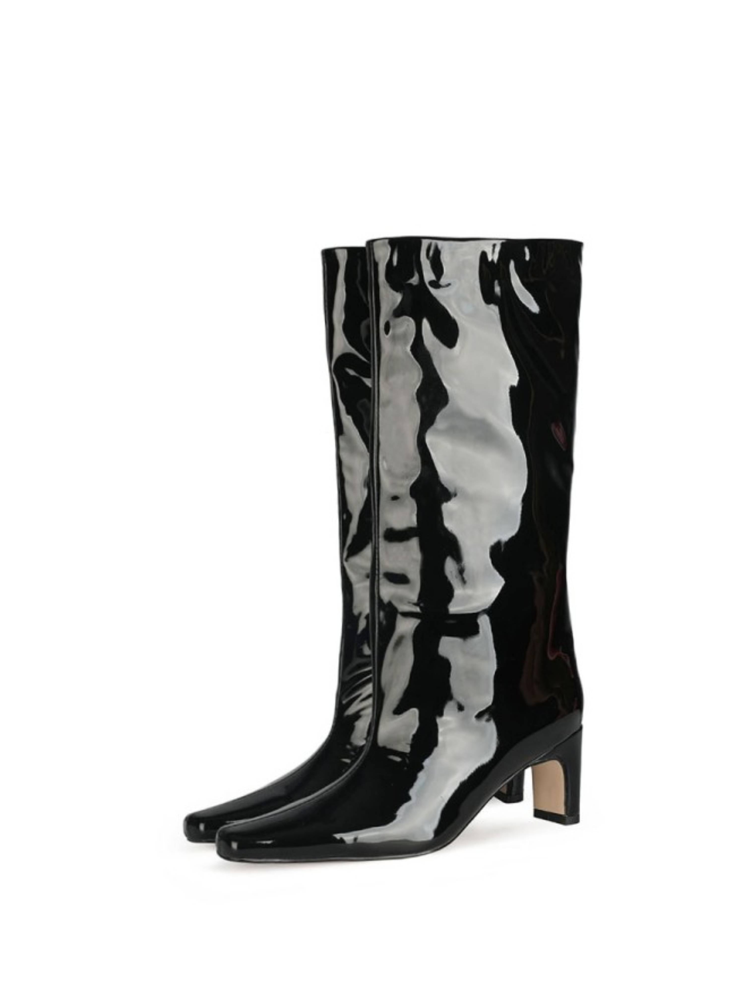Black Chunky Heel Tall Boots for Women