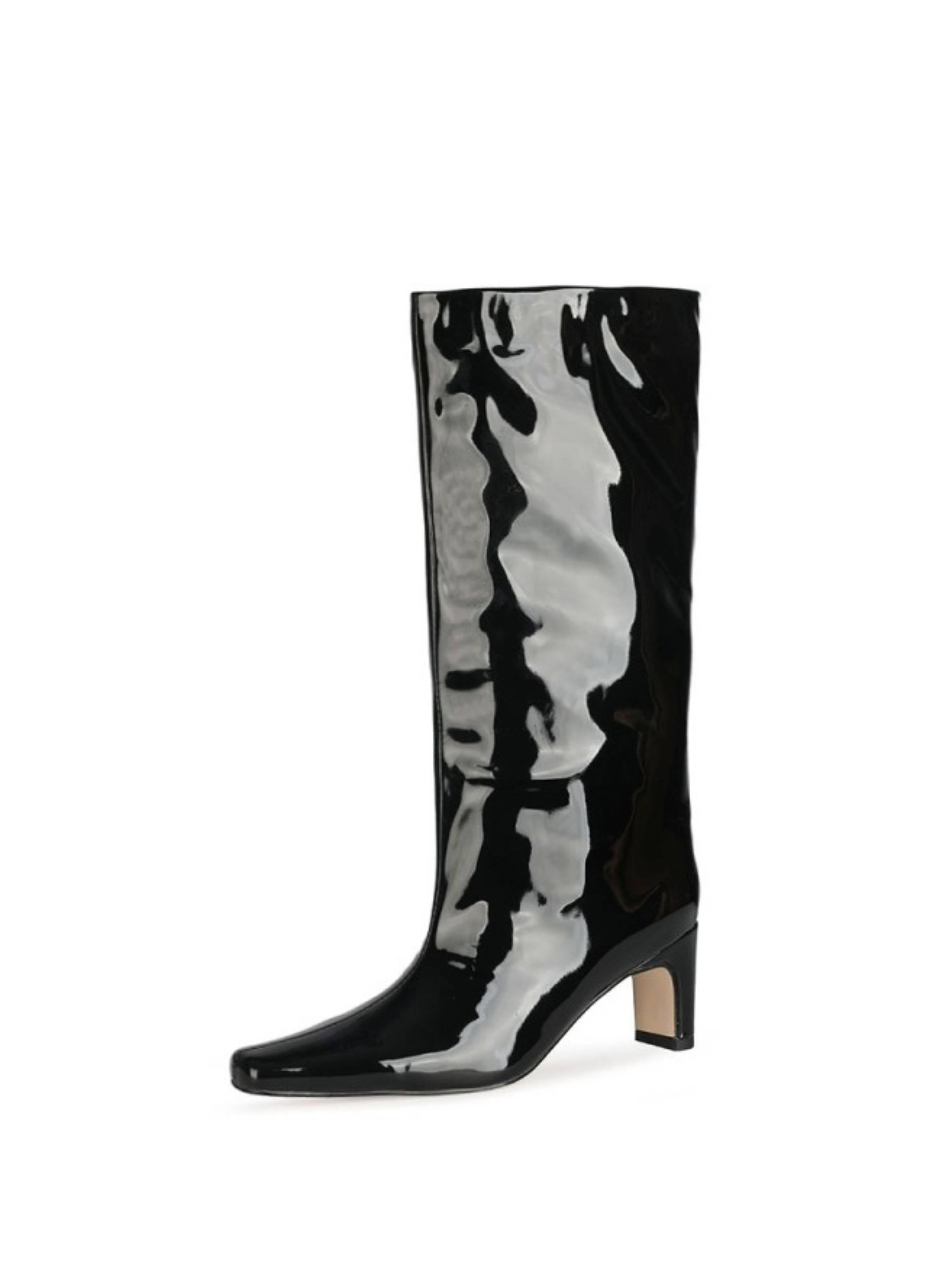 Black Chunky Heel Tall Boots for Women