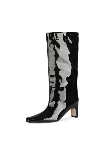 Black Chunky Heel Tall Boots for Women