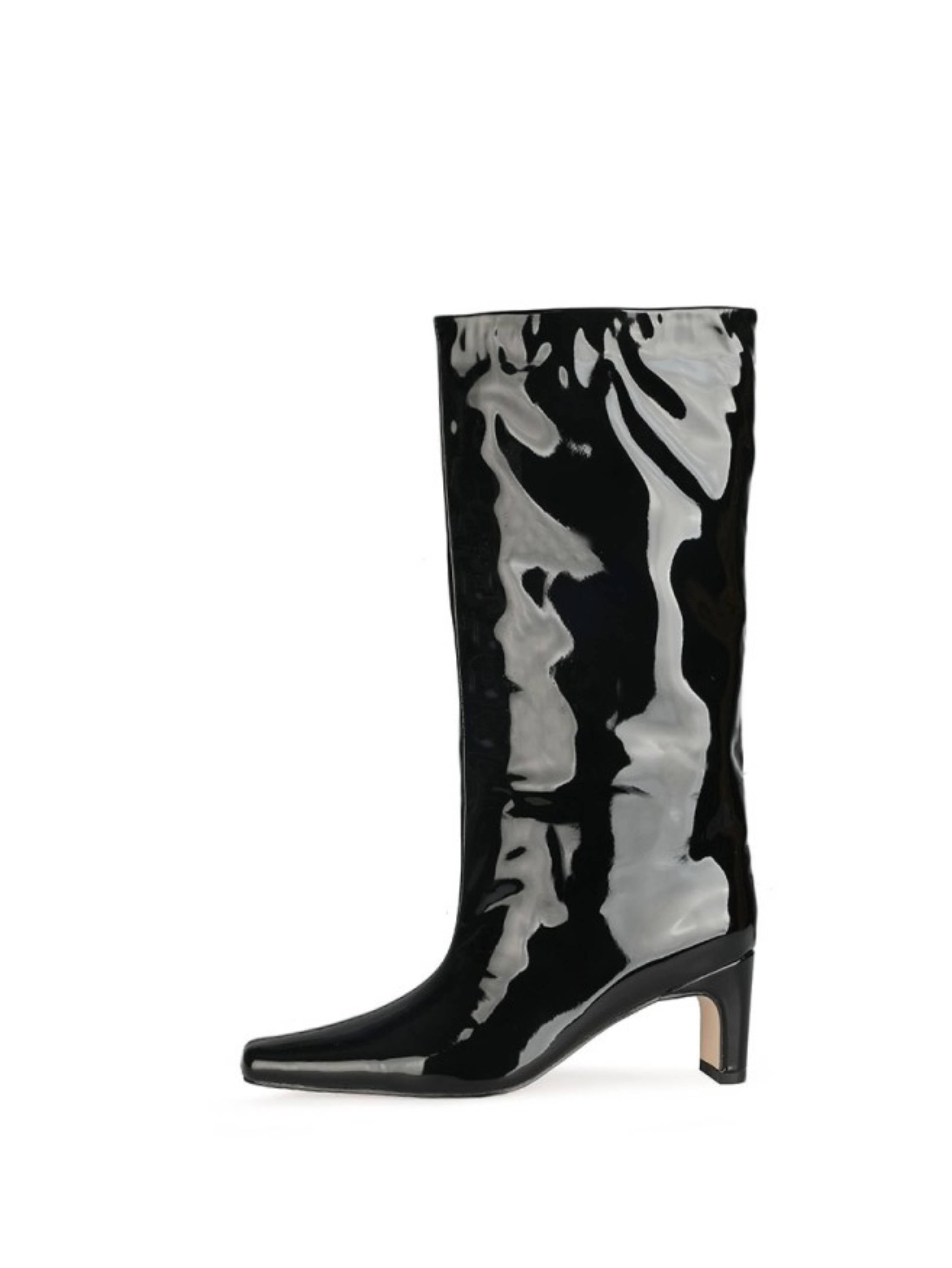 Black Chunky Heel Tall Boots for Women
