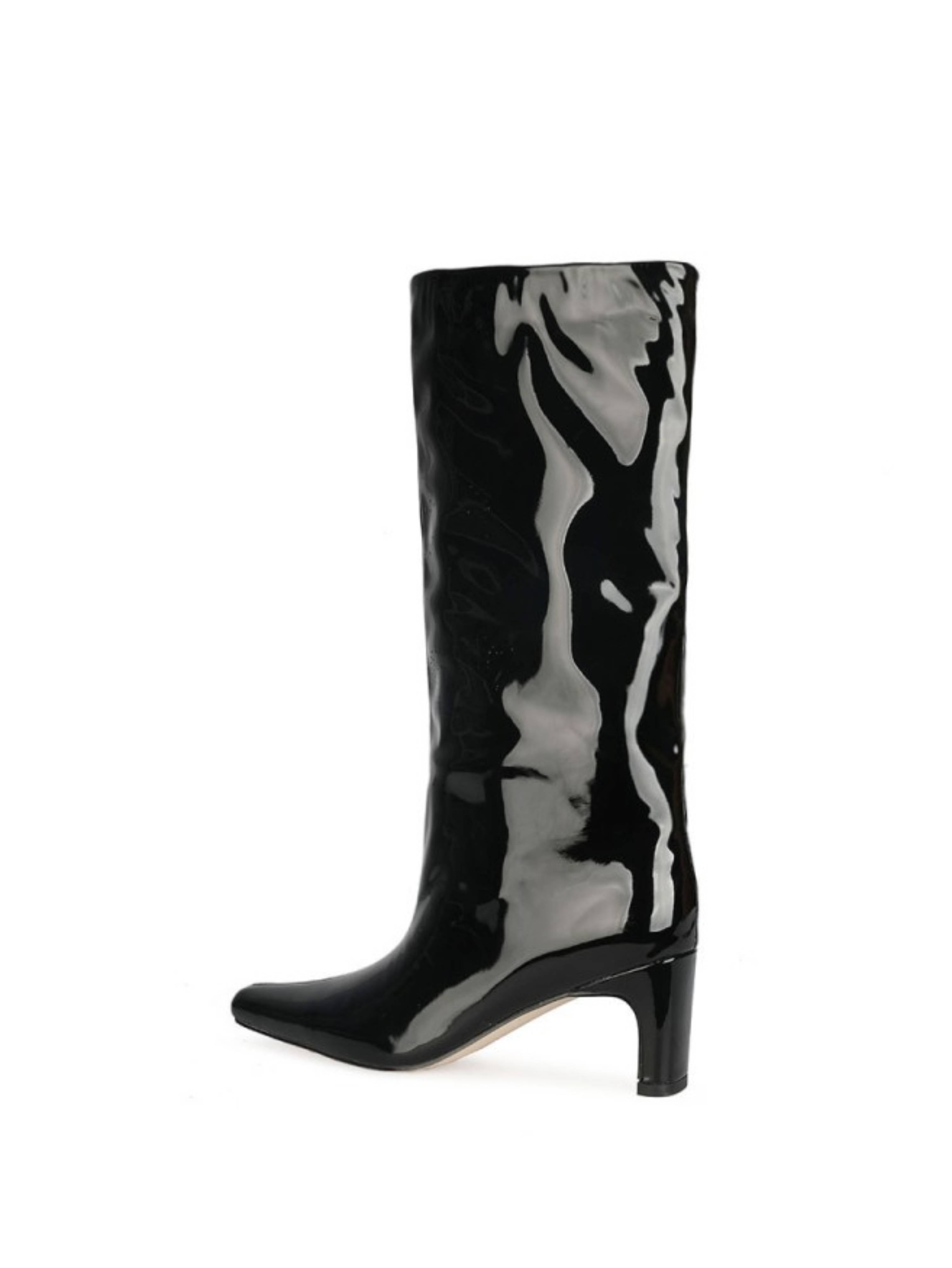 Black Chunky Heel Tall Boots for Women