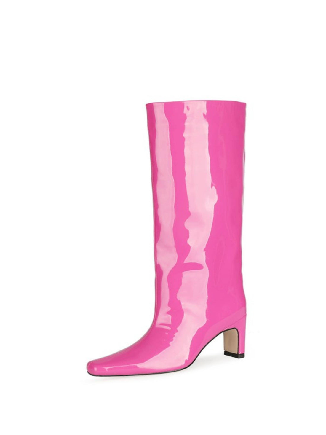 Pink Patent Block Heel Long Boots for Women