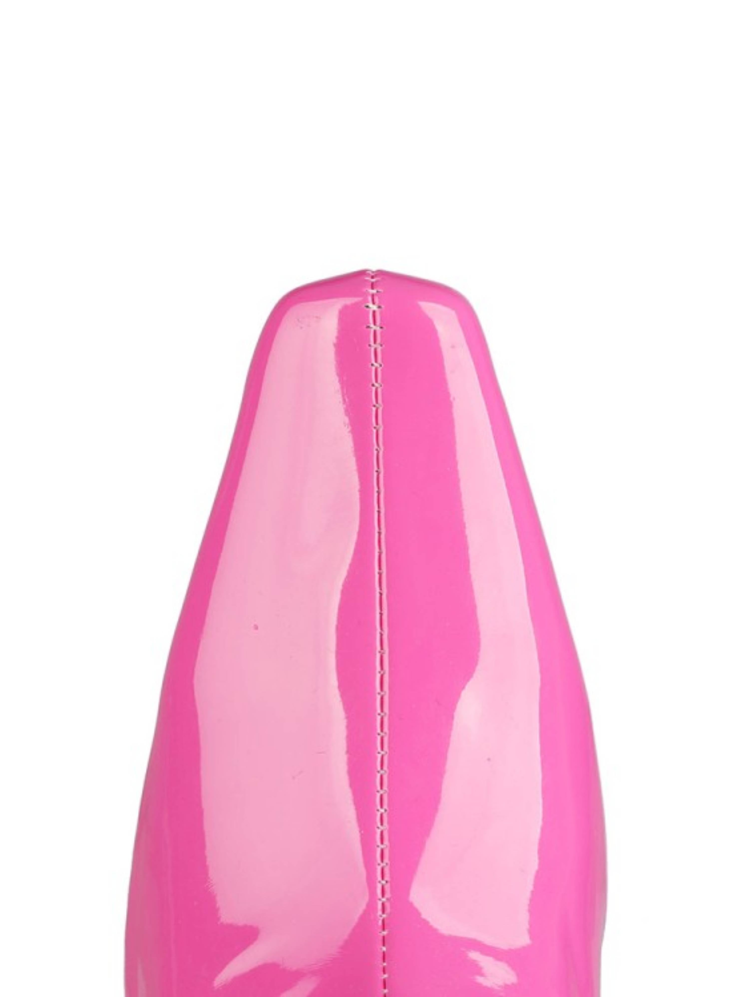 Pink Patent Block Heel Long Boots for Women