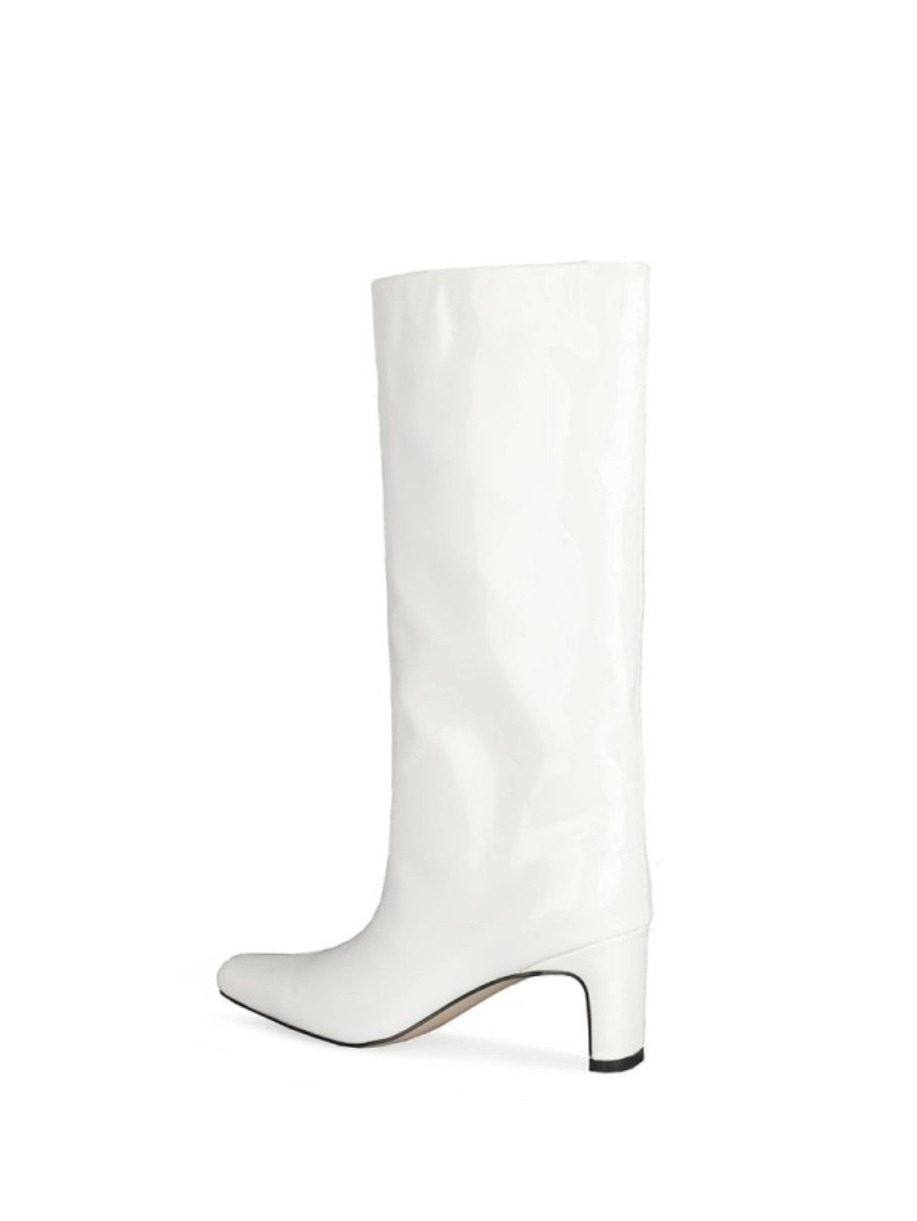 White Patent Leather Block Heel Knee-High Boots