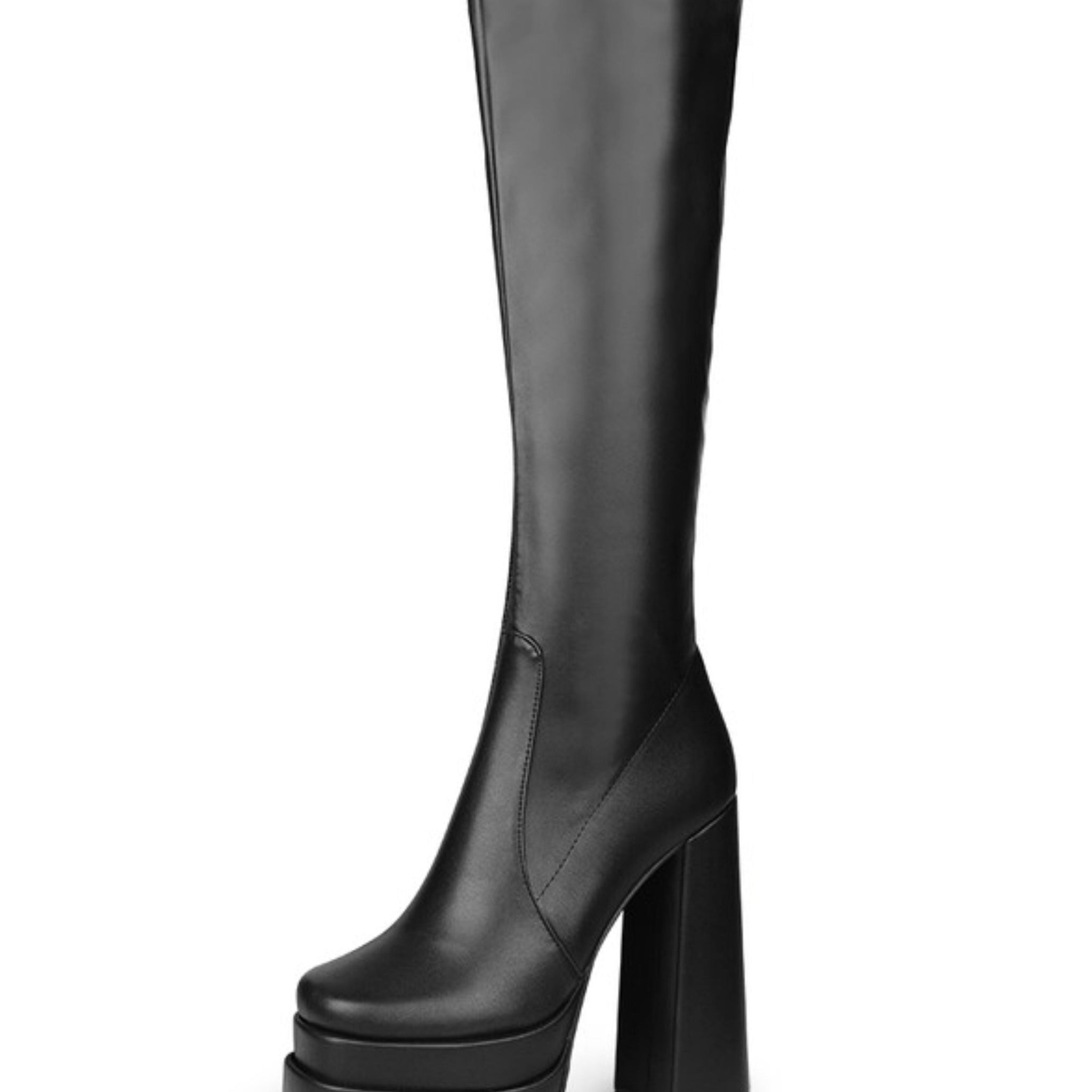 Black Platform Knee-High Chunky Heel Boots
