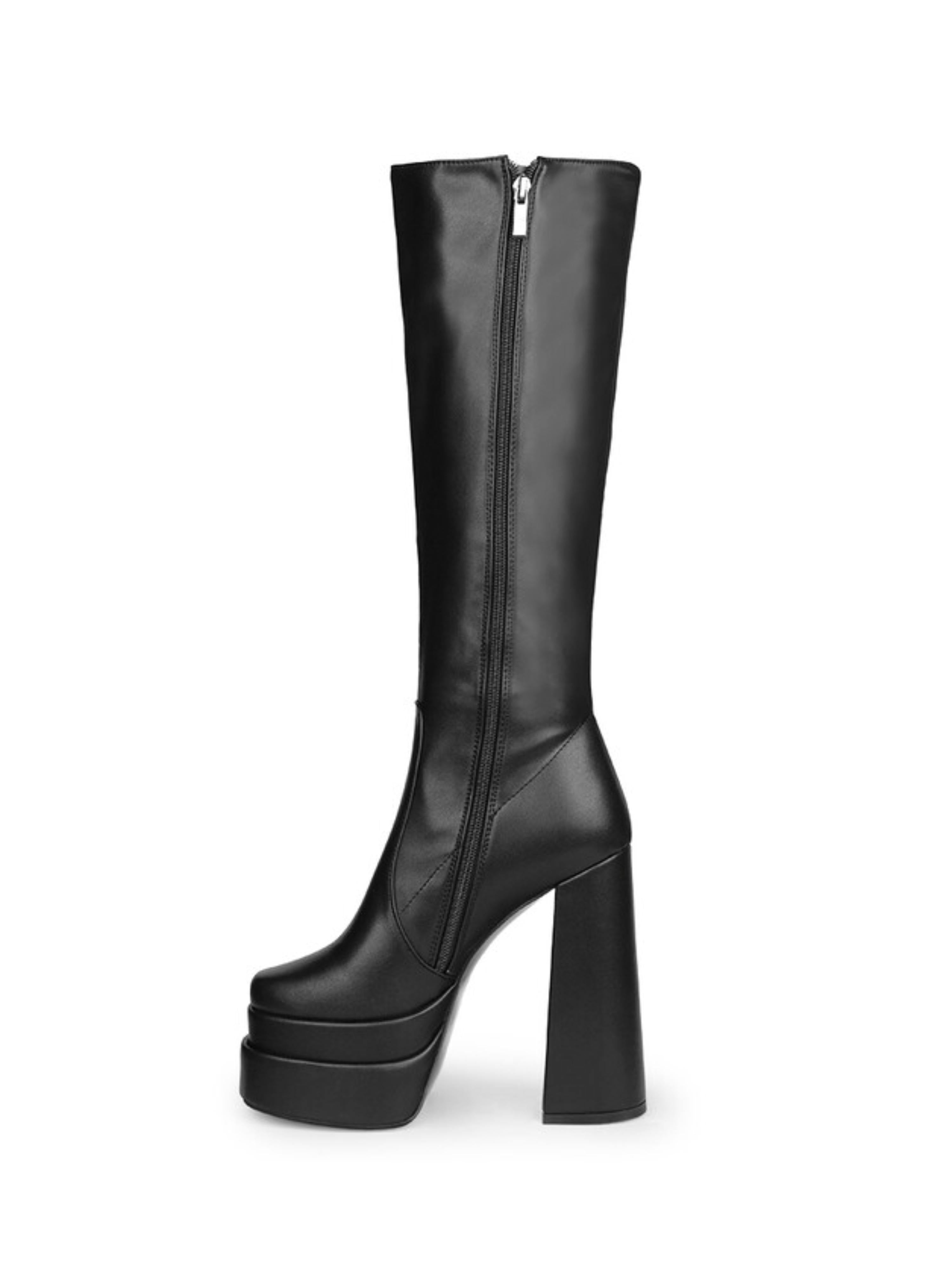 Black Platform Knee-High Chunky Heel Boots