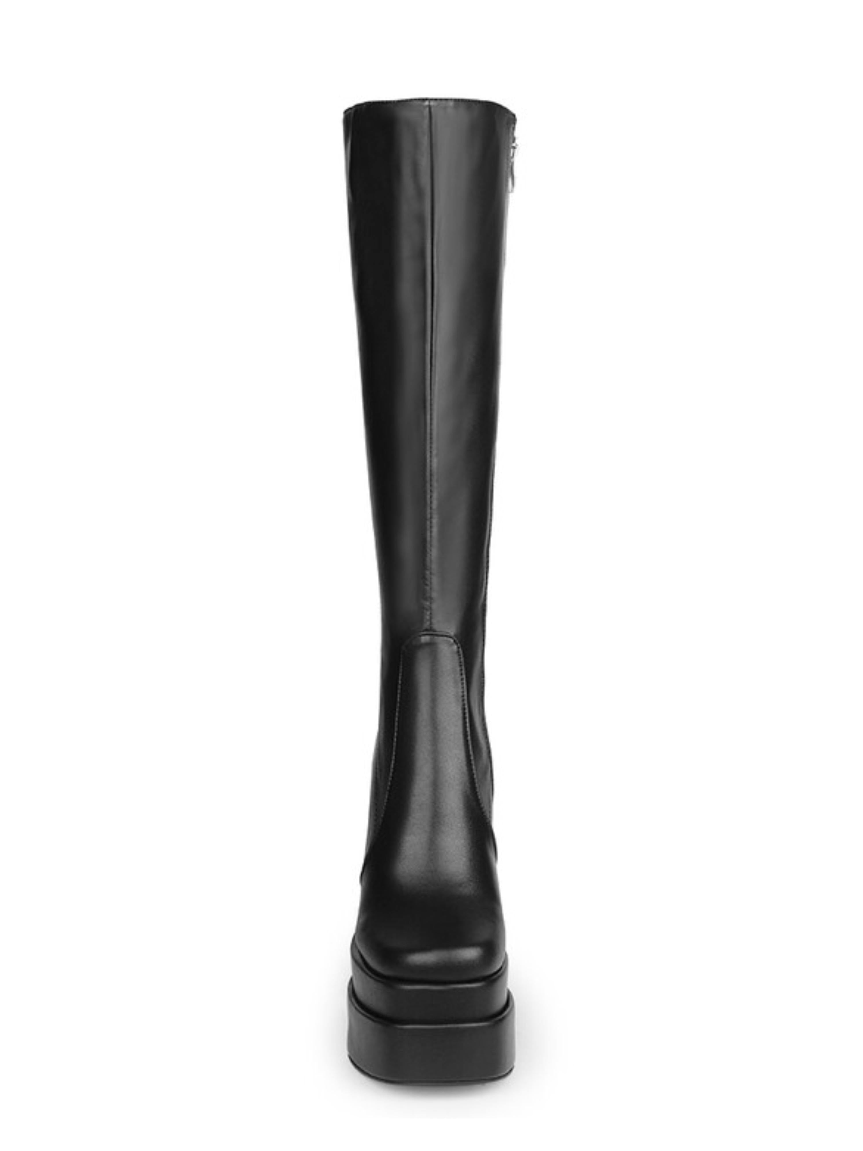 Black Platform Knee-High Chunky Heel Boots