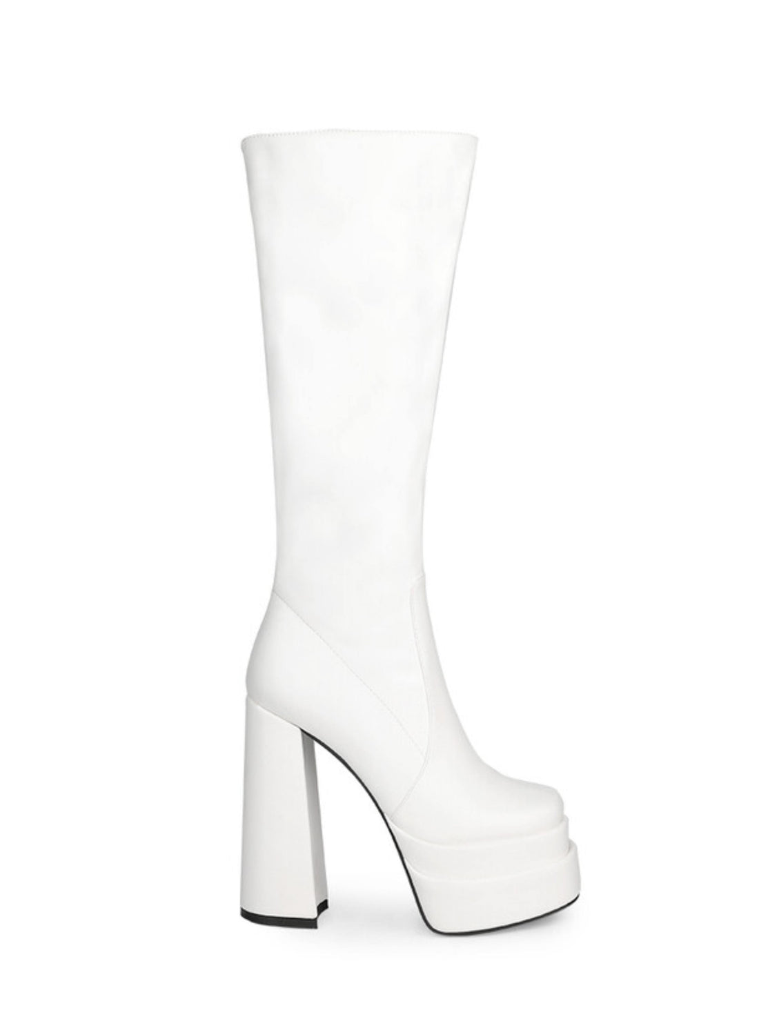 White Platform Knee-High Heeled Boots for Women