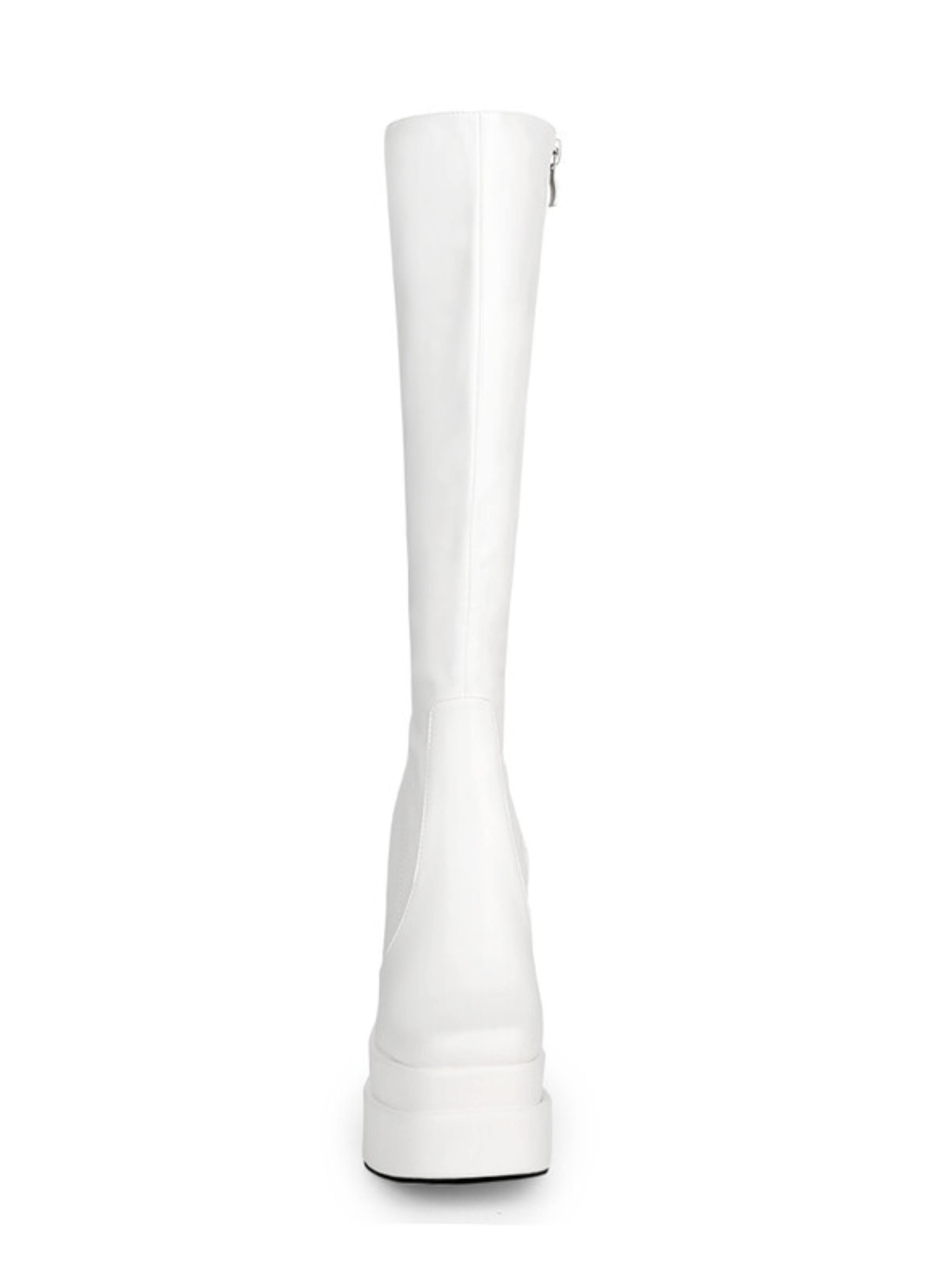 White Platform Knee-High Heeled Boots for Women