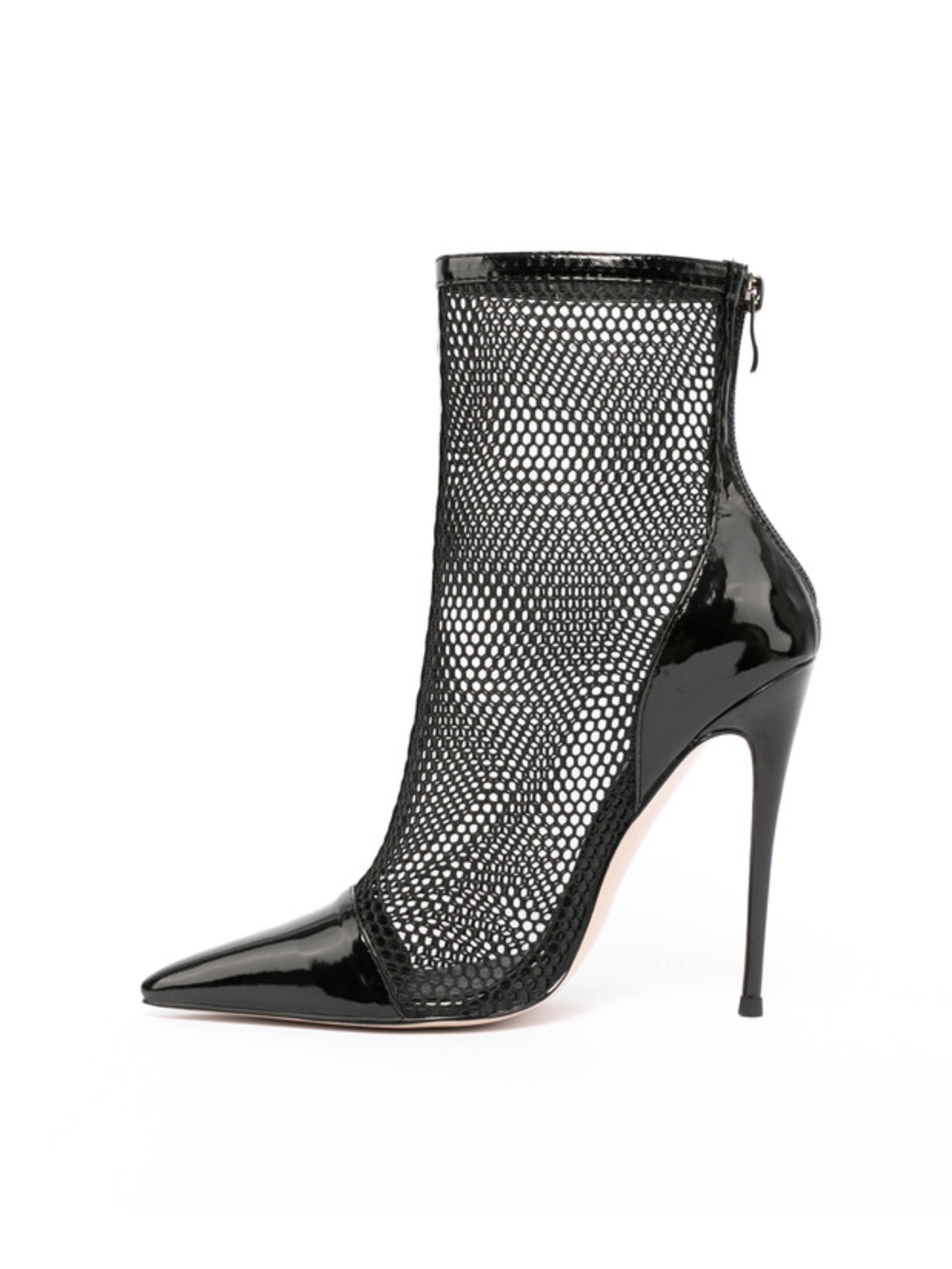 Black Fisnhet Pointed Toe Ankle Heeled Boots for Women