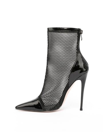 Black Fisnhet Pointed Toe Ankle Heeled Boots for Women