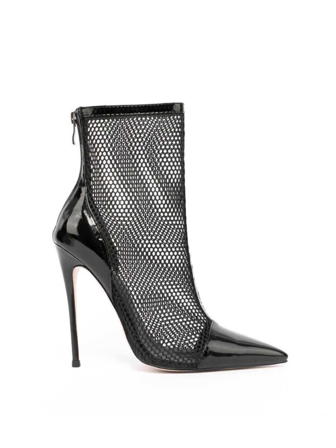 Black Fisnhet Pointed Toe Ankle Heeled Boots for Women