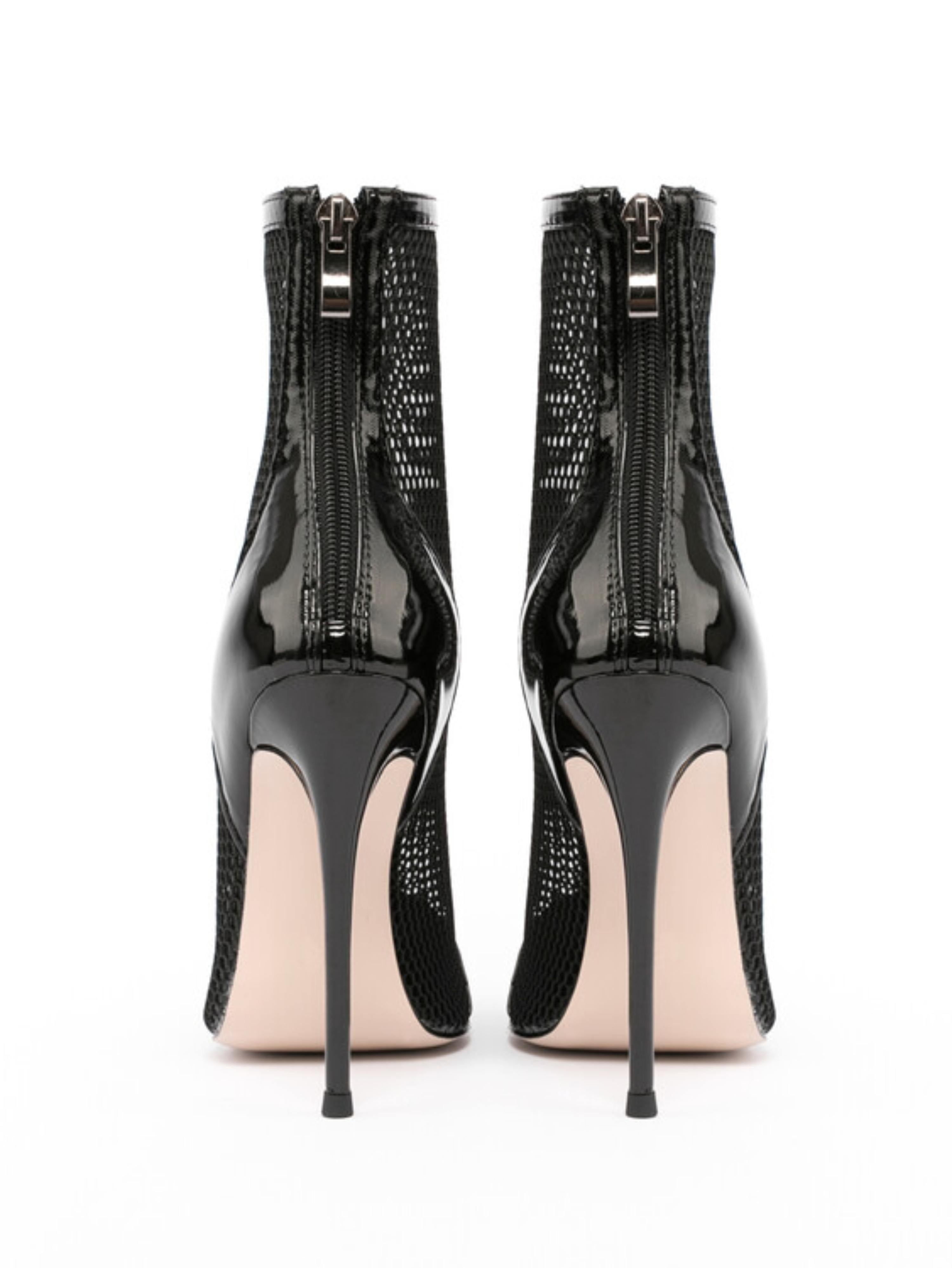 Black Fisnhet Pointed Toe Ankle Heeled Boots for Women