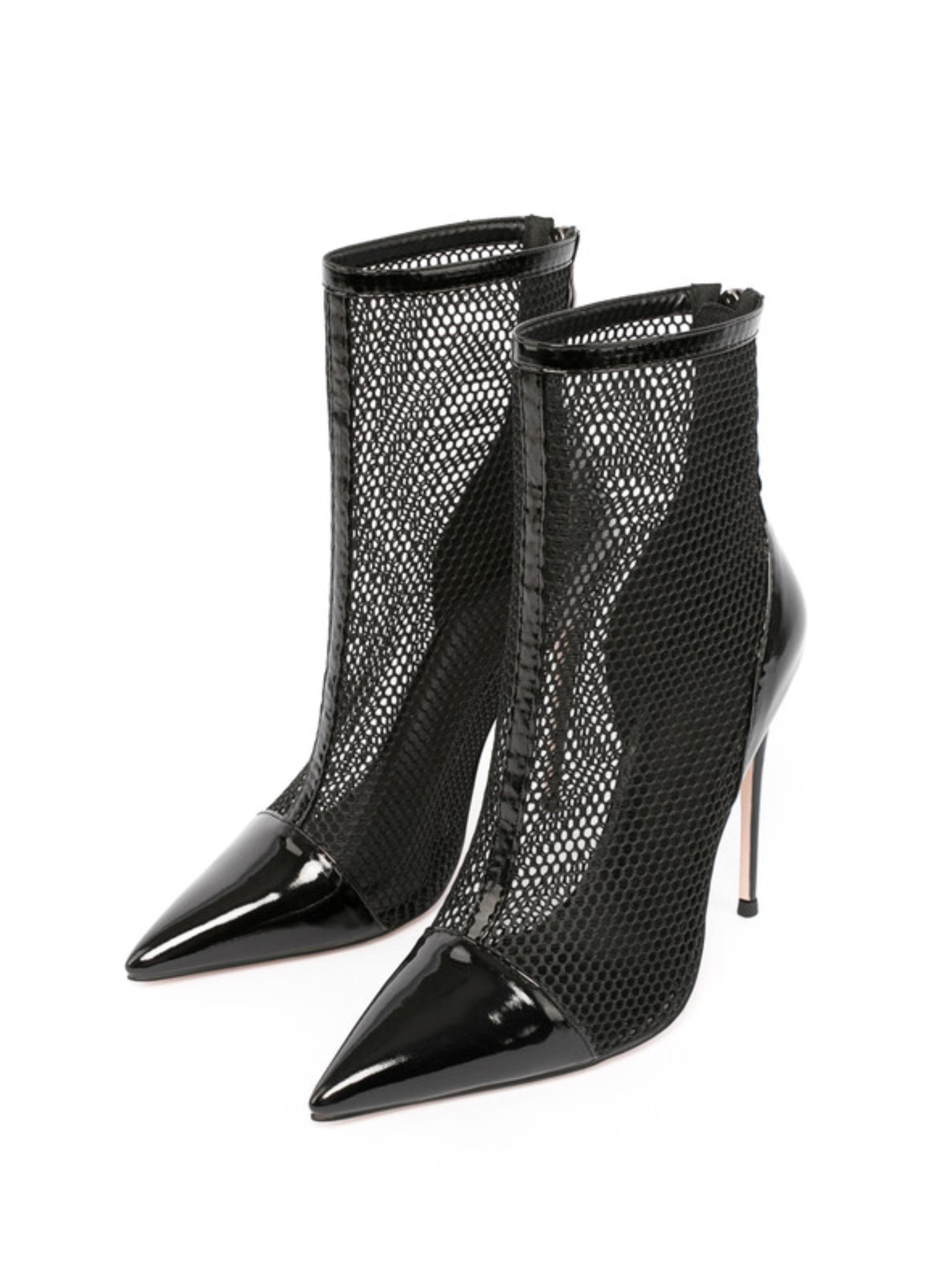 Black Fisnhet Pointed Toe Ankle Heeled Boots for Women