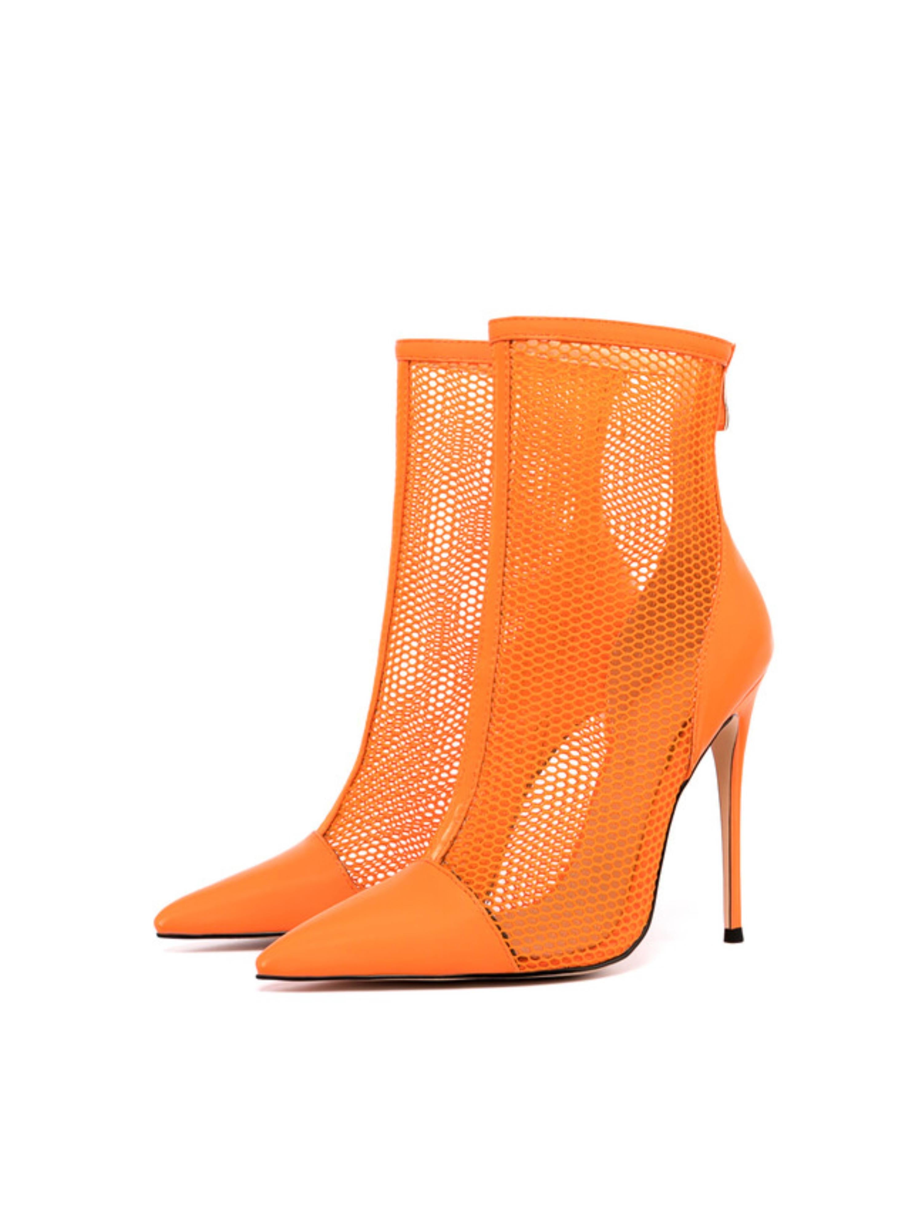 Vibrant Orange Ankle Heeled Boots for Women
